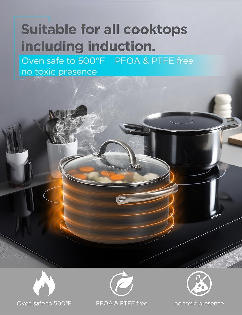 imageBLACKDECKER 12Piece Ceramic Hard Anodized Aluminum Cookware Set Pots and Pans Set with Ceramic NonStick Coating12piece
