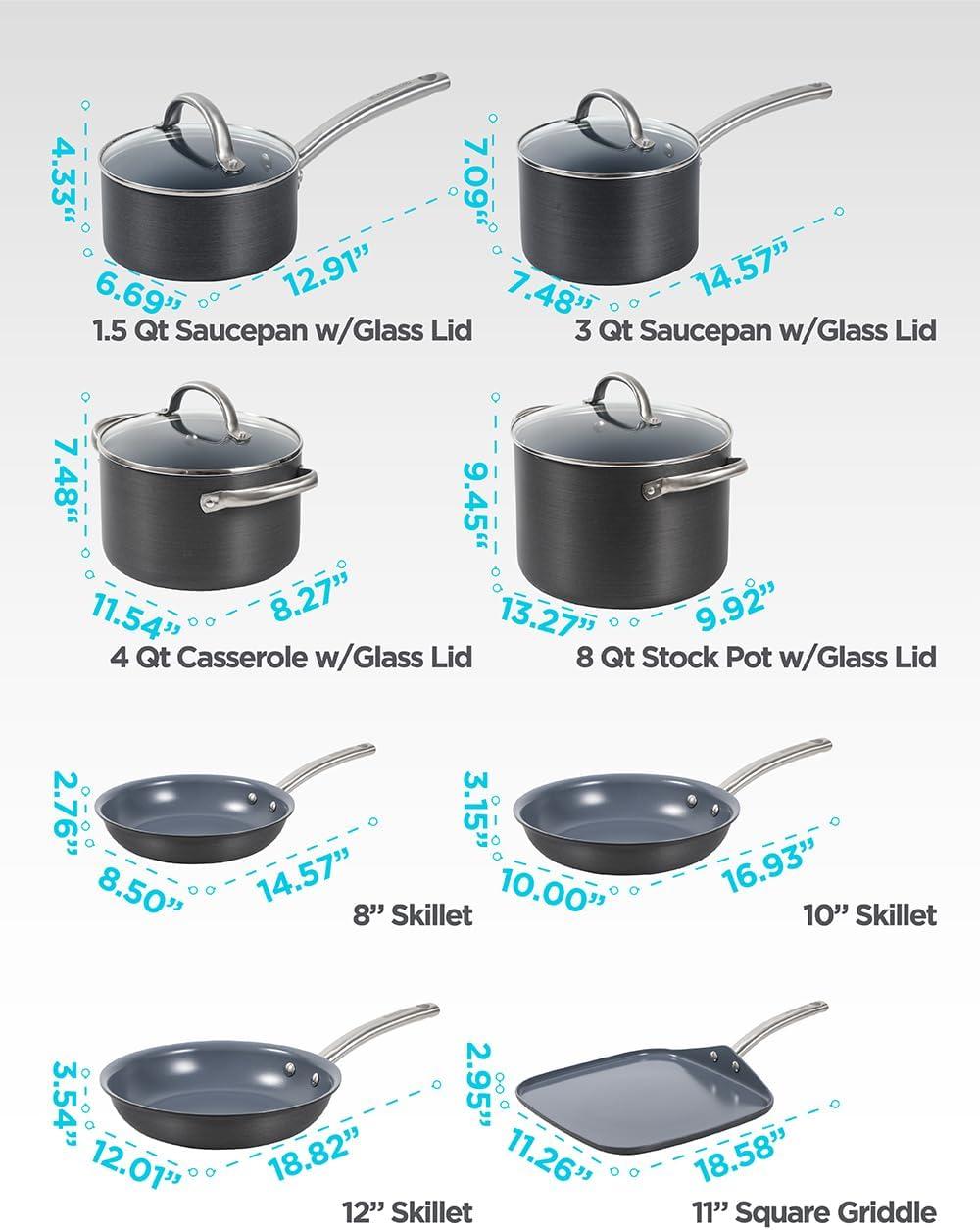imageBLACKDECKER 12Piece Ceramic Hard Anodized Aluminum Cookware Set Pots and Pans Set with Ceramic NonStick Coating12piece