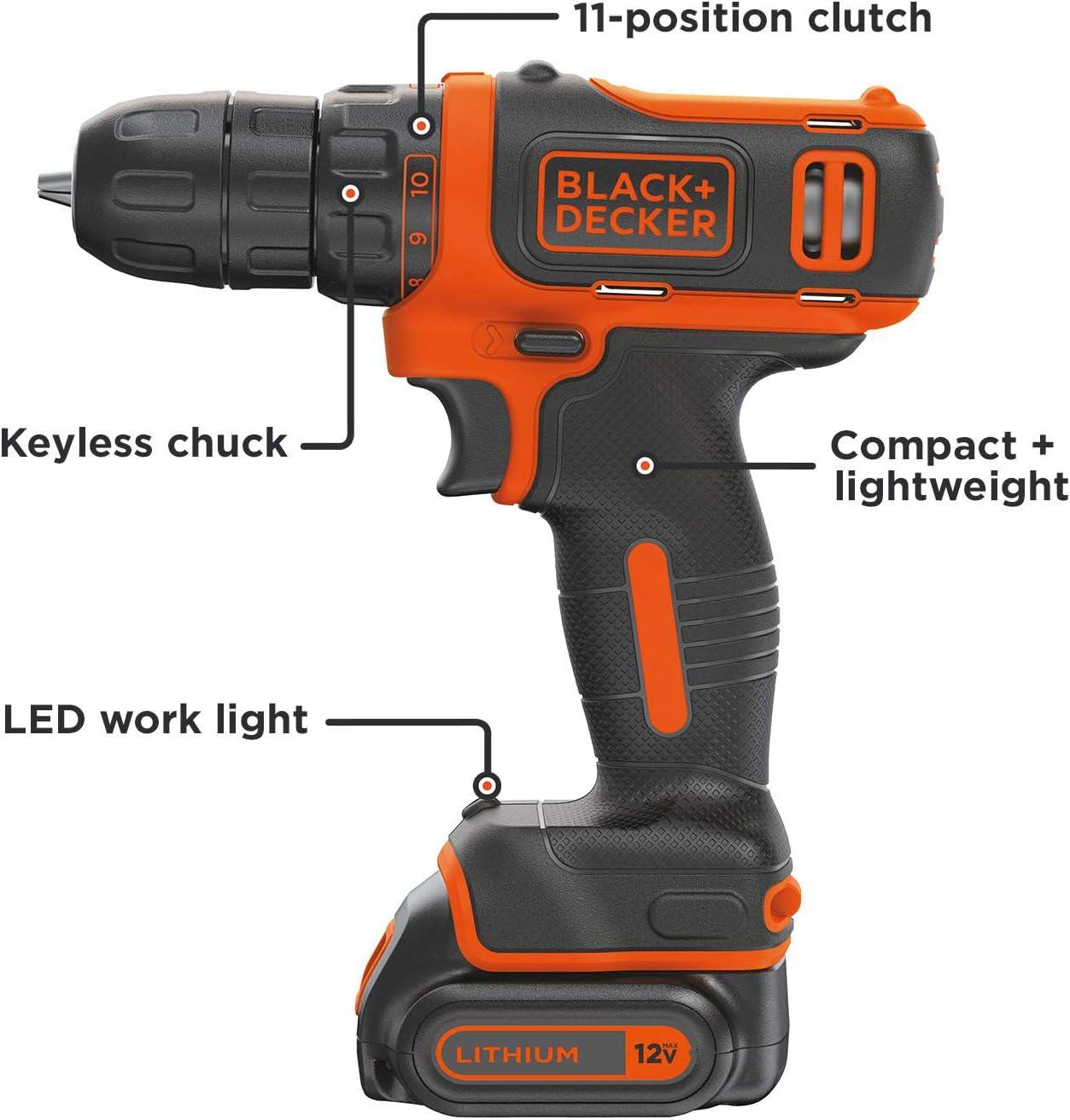imageBLACKDECKER 12V MAX Cordless DrillDriver Battery and Charger Included BDCDD12CCordless Drill Kit Only