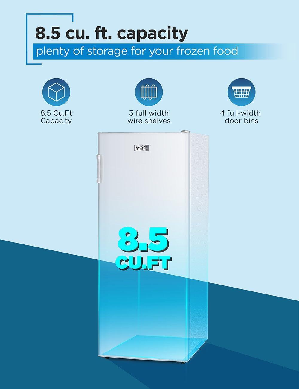 imageBLACKDECKER 14 Cu Ft Convertible Freezer Refrigerator Upright Freezer with Glass Shelves ENERGY STAR rated Frost Free BUC1400XB BlackWhite