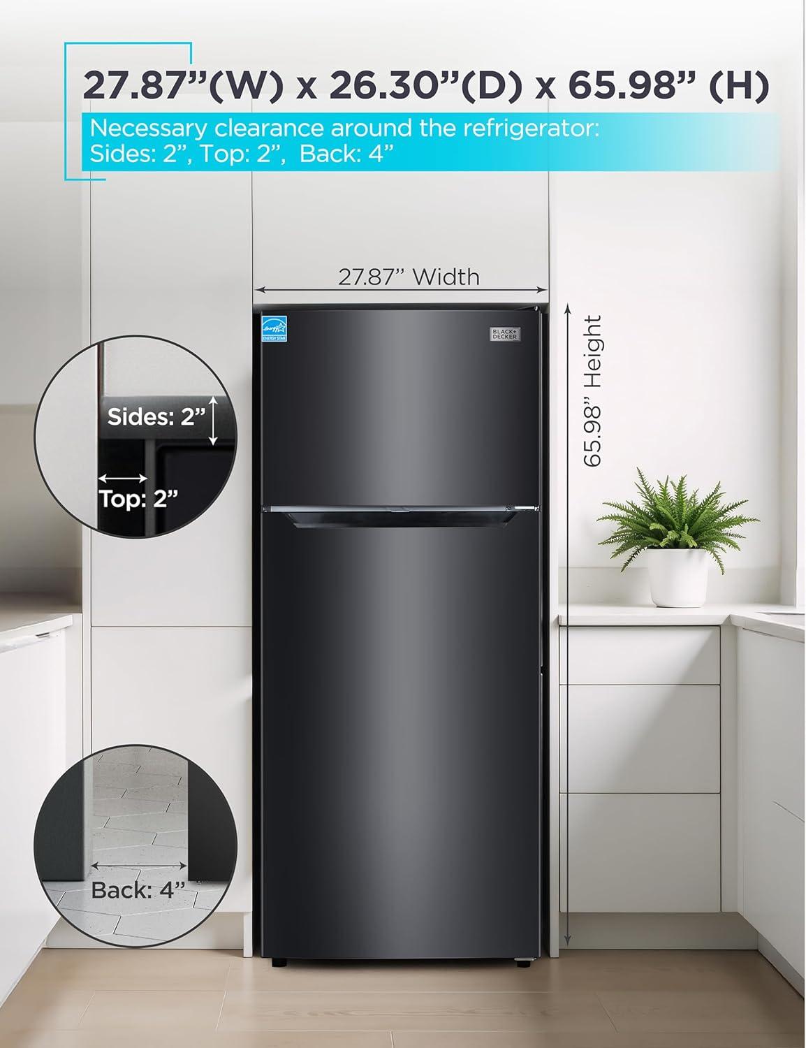 imageBLACKDECKER 201 Cu Ft Top Mount Refrigerator with Freezer 2 Door Refrigerator with Top Freezer and Adjustable Temperature Control Full Size Kitchen Refrigerator BR2010JB BlackBlack