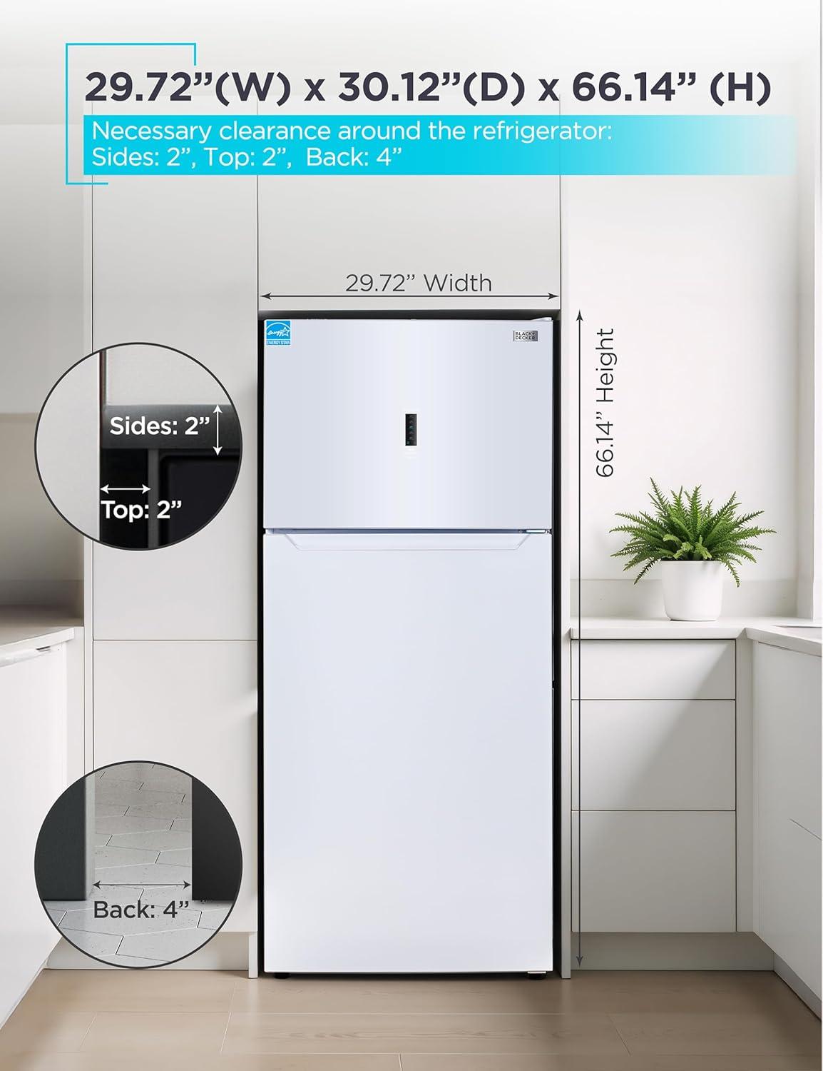 imageBLACKDECKER 201 Cu Ft Top Mount Refrigerator with Freezer 2 Door Refrigerator with Top Freezer and Adjustable Temperature Control Full Size Kitchen Refrigerator BR2010JB BlackWhite