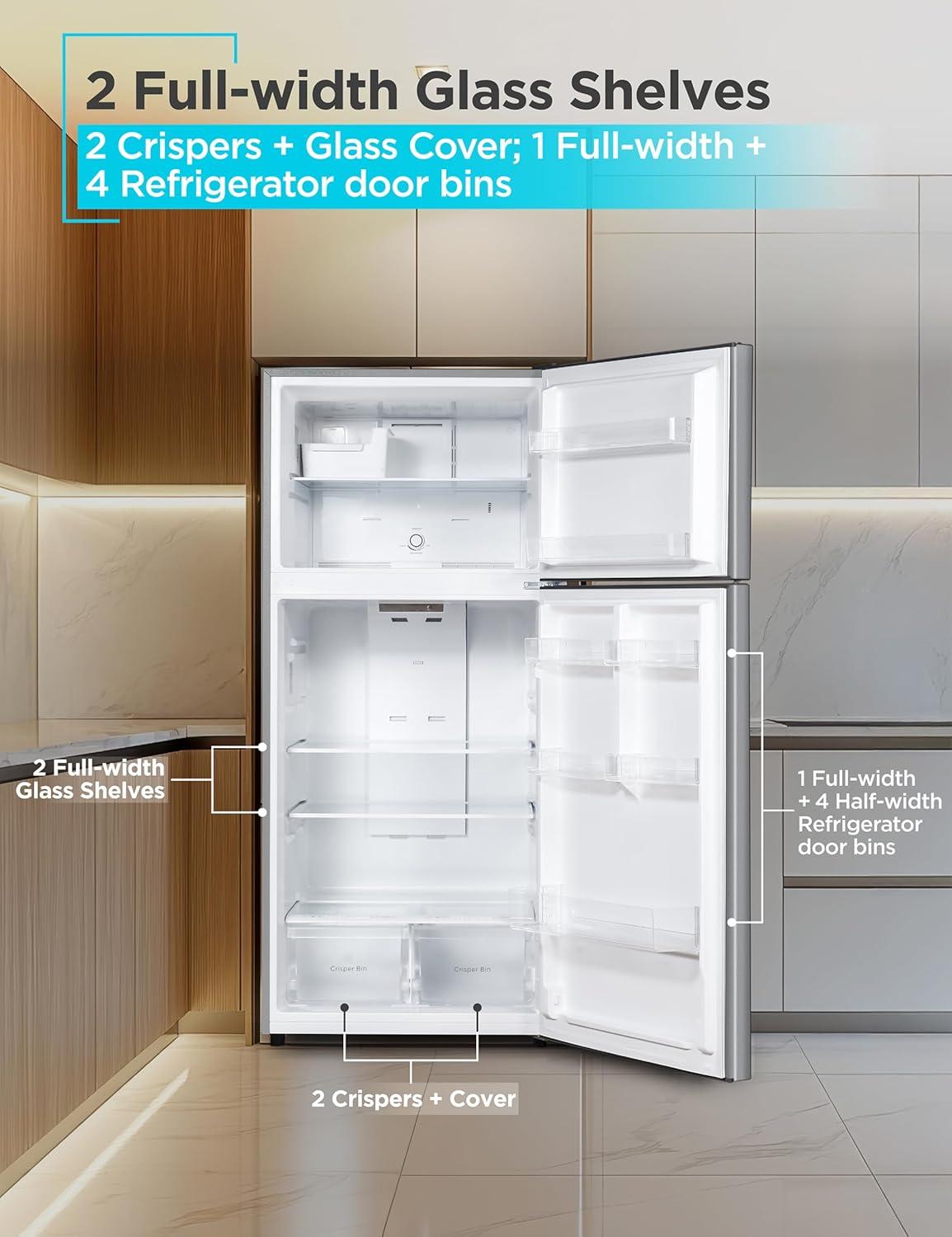 imageBLACKDECKER 201 Cu Ft Top Mount Refrigerator with Freezer 2 Door Refrigerator with Top Freezer and Adjustable Temperature Control Full Size Kitchen Refrigerator BR2010JB BlackStainless Steel Look