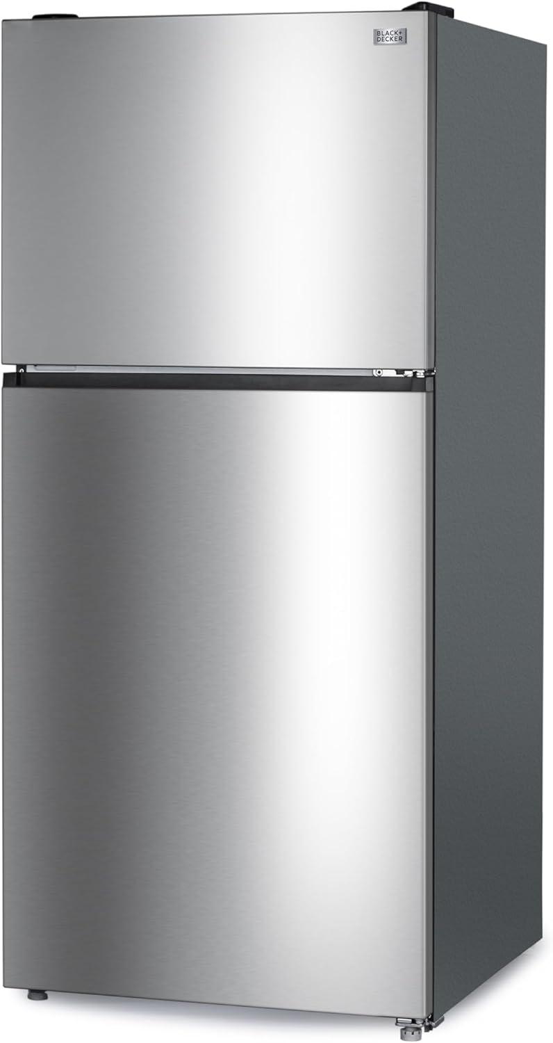 imageBLACKDECKER 201 Cu Ft Top Mount Refrigerator with Freezer 2 Door Refrigerator with Top Freezer and Adjustable Temperature Control Full Size Kitchen Refrigerator BR2010JB BlackStainless Steel Look