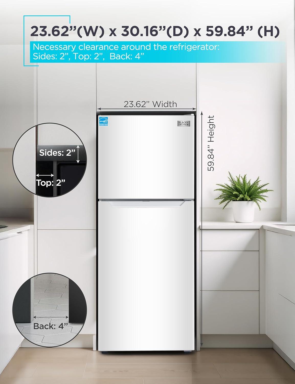 imageBLACKDECKER 201 Cu Ft Top Mount Refrigerator with Freezer 2 Door Refrigerator with Top Freezer and Adjustable Temperature Control Full Size Kitchen Refrigerator BR2010JB BlackWhite