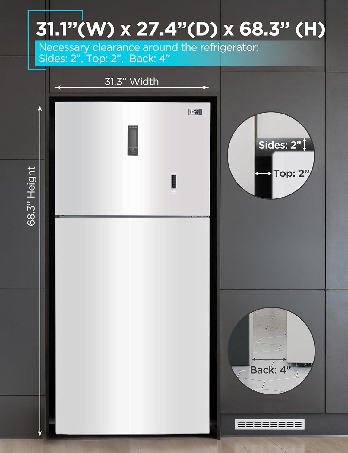 imageBLACKDECKER 201 Cu Ft Top Mount Refrigerator with Freezer 2 Door Refrigerator with Top Freezer and Adjustable Temperature Control Full Size Kitchen Refrigerator BR2010JB BlackWhite