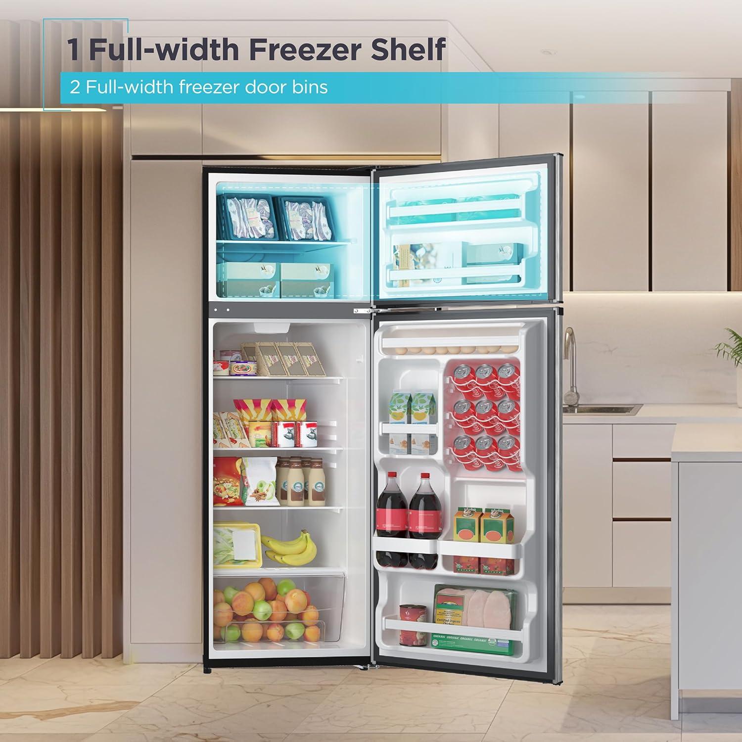 imageBLACKDECKER 201 Cu Ft Top Mount Refrigerator with Freezer 2 Door Refrigerator with Top Freezer and Adjustable Temperature Control Full Size Kitchen Refrigerator BR2010JB BlackStainless Steel Look