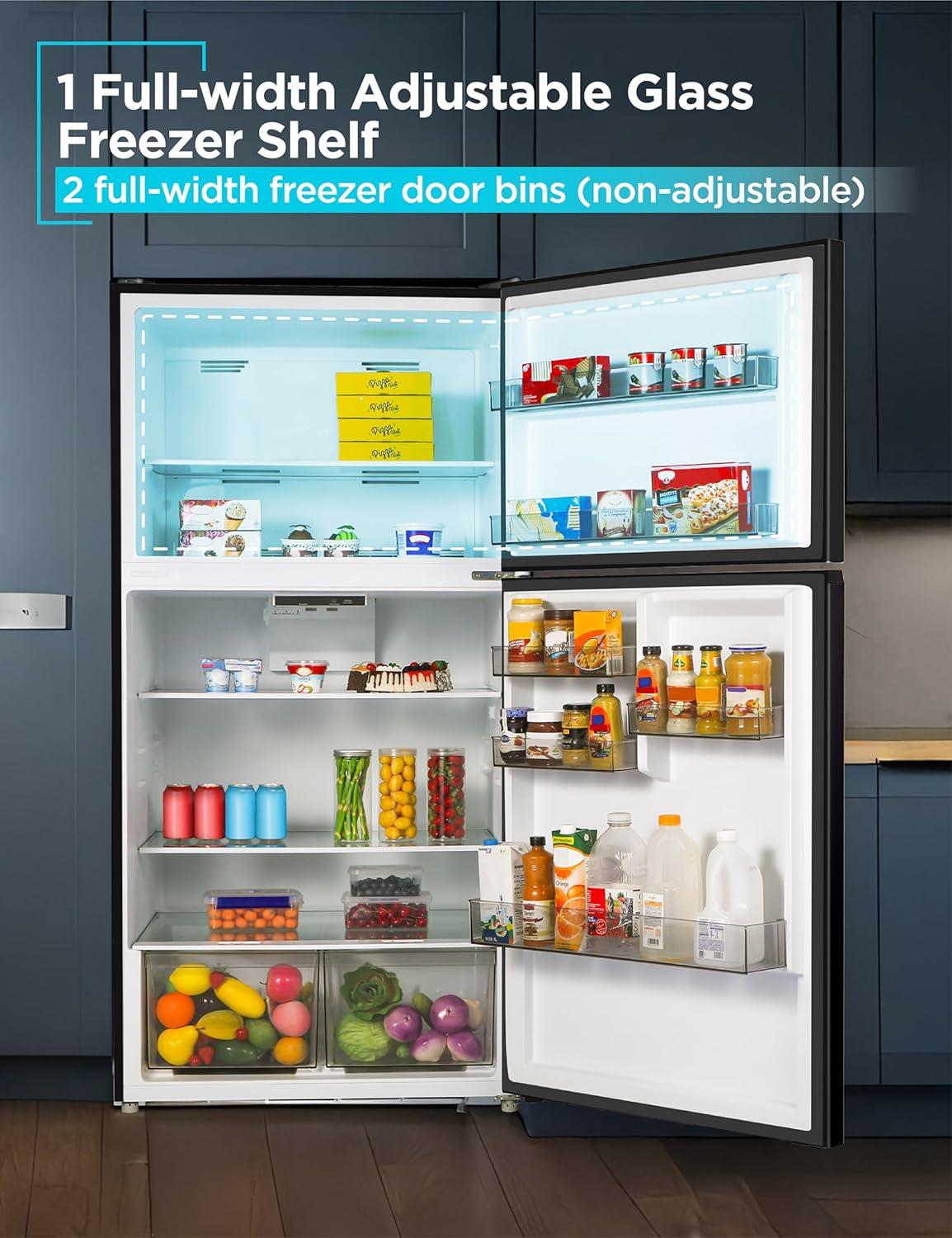 imageBLACKDECKER 201 Cu Ft Top Mount Refrigerator with Freezer 2 Door Refrigerator with Top Freezer and Adjustable Temperature Control Full Size Kitchen Refrigerator BR2010JB BlackBlack