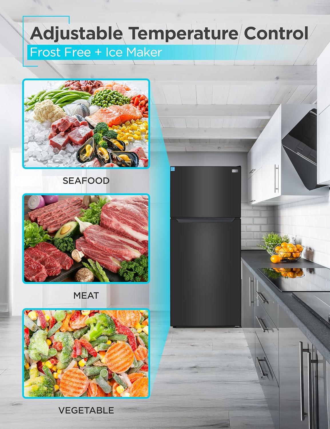 imageBLACKDECKER 201 Cu Ft Top Mount Refrigerator with Freezer 2 Door Refrigerator with Top Freezer and Adjustable Temperature Control Full Size Kitchen Refrigerator BR2010JB BlackBlack