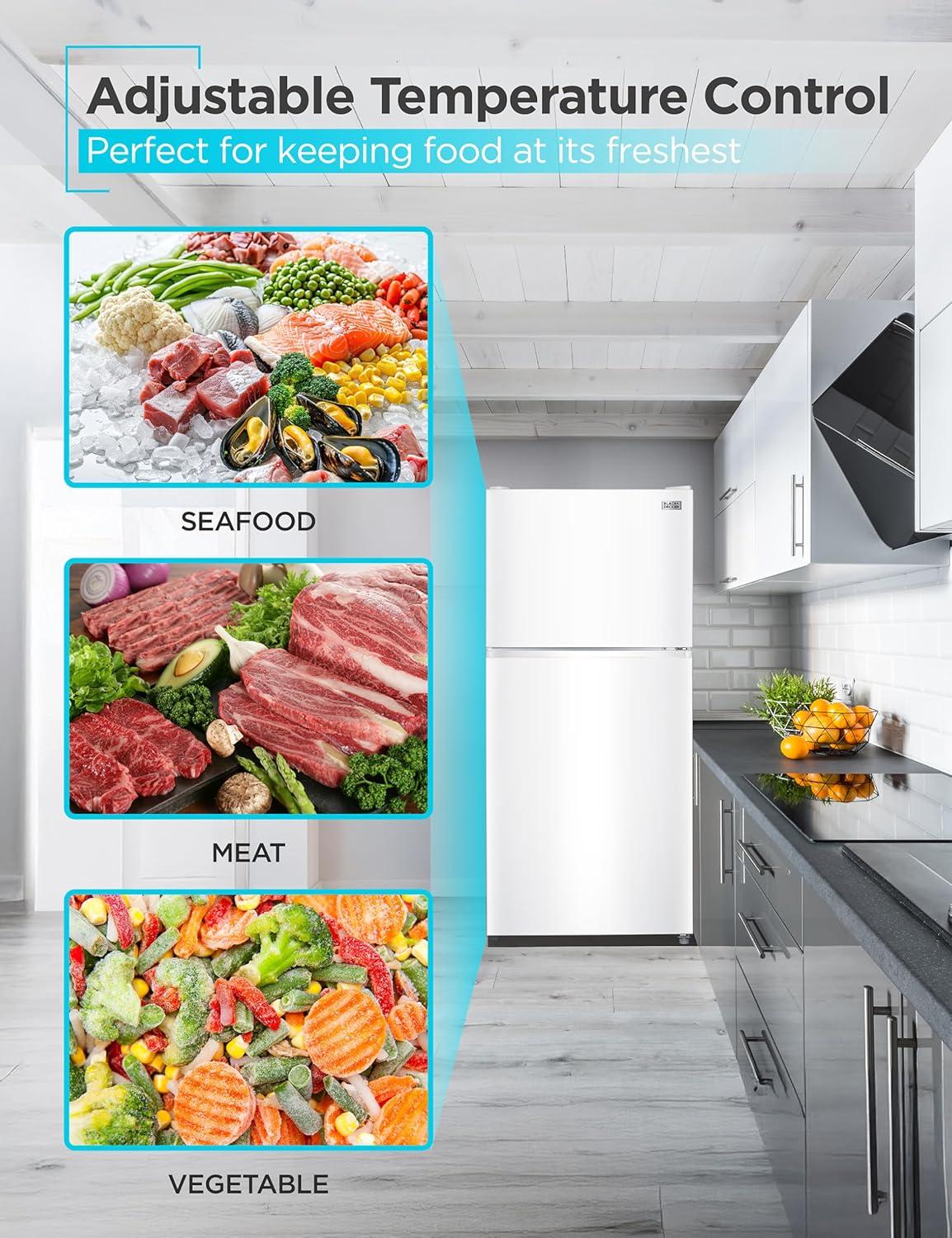 imageBLACKDECKER 201 Cu Ft Top Mount Refrigerator with Freezer 2 Door Refrigerator with Top Freezer and Adjustable Temperature Control Full Size Kitchen Refrigerator BR2010JB BlackWhite
