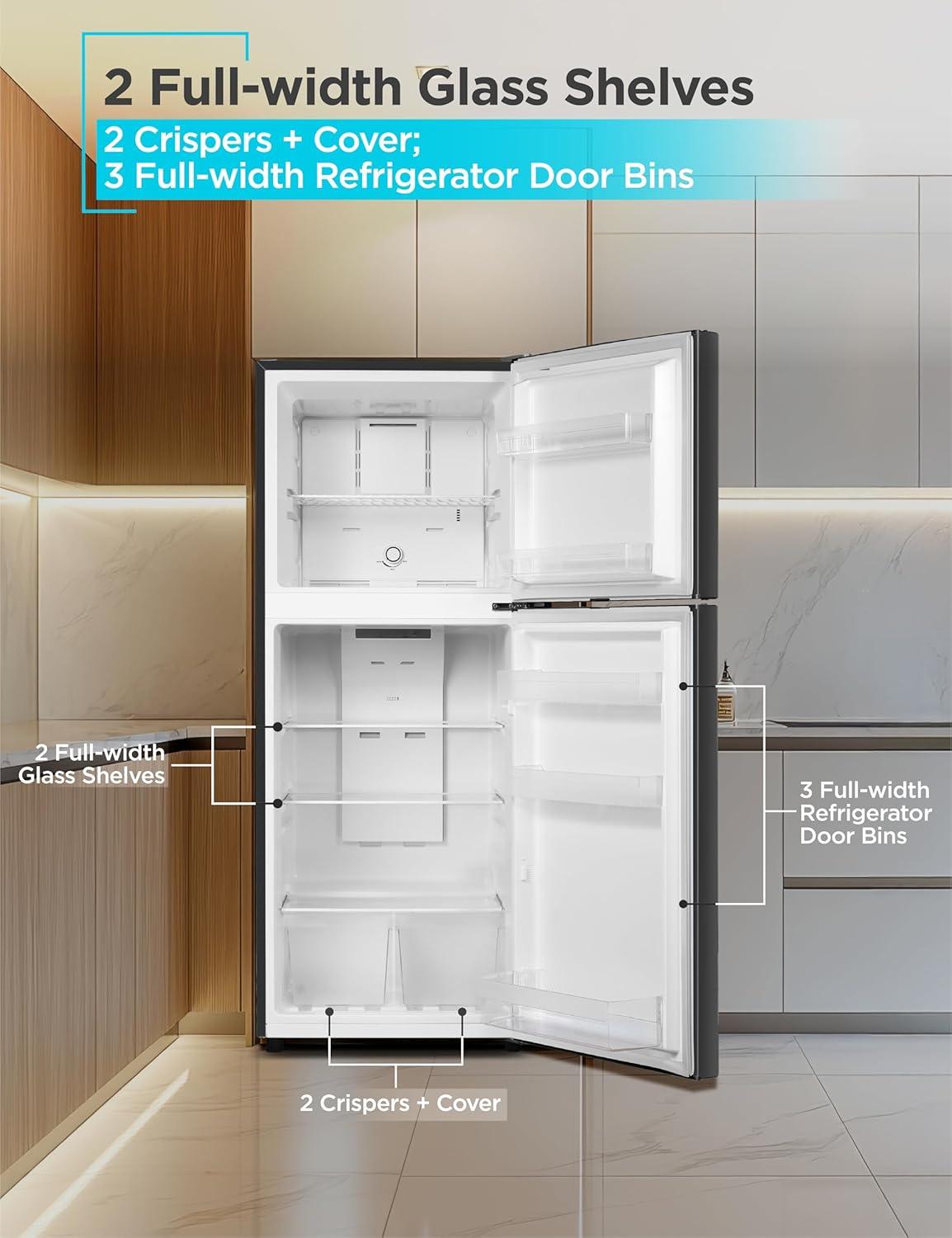imageBLACKDECKER 201 Cu Ft Top Mount Refrigerator with Freezer 2 Door Refrigerator with Top Freezer and Adjustable Temperature Control Full Size Kitchen Refrigerator BR2010JB BlackBlack
