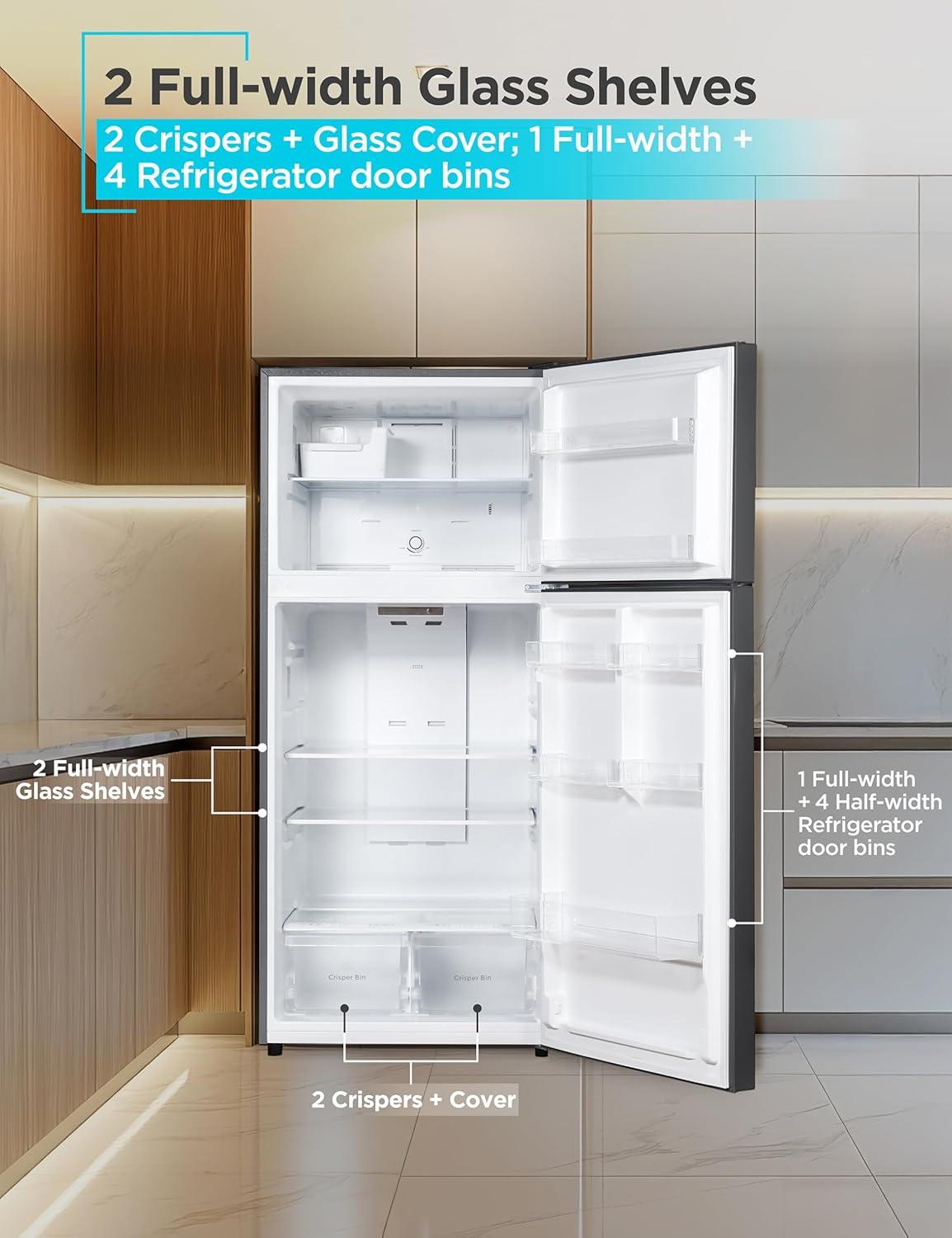 imageBLACKDECKER 201 Cu Ft Top Mount Refrigerator with Freezer 2 Door Refrigerator with Top Freezer and Adjustable Temperature Control Full Size Kitchen Refrigerator BR2010JB BlackBlack