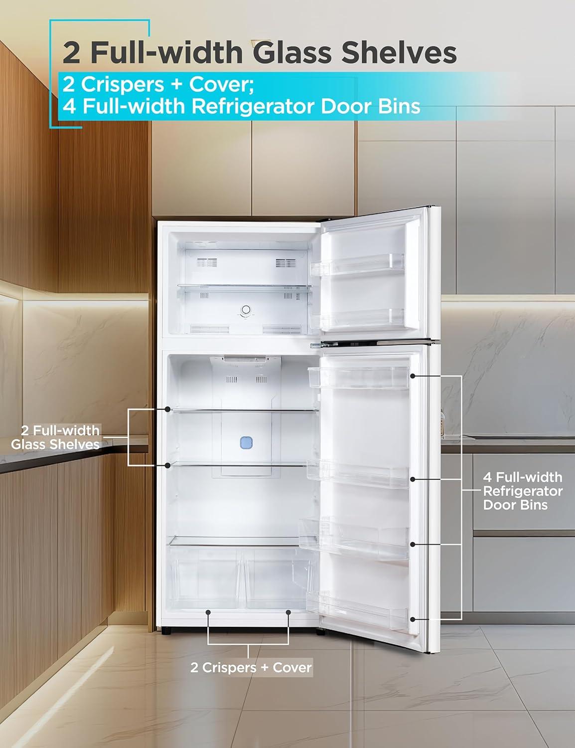 imageBLACKDECKER 201 Cu Ft Top Mount Refrigerator with Freezer 2 Door Refrigerator with Top Freezer and Adjustable Temperature Control Full Size Kitchen Refrigerator BR2010JB BlackWhite