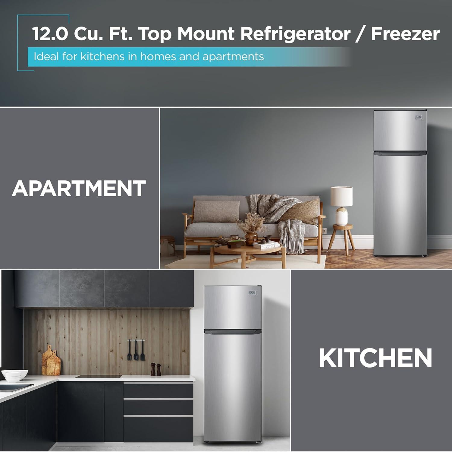 imageBLACKDECKER 201 Cu Ft Top Mount Refrigerator with Freezer 2 Door Refrigerator with Top Freezer and Adjustable Temperature Control Full Size Kitchen Refrigerator BR2010JB BlackStainless Steel Look