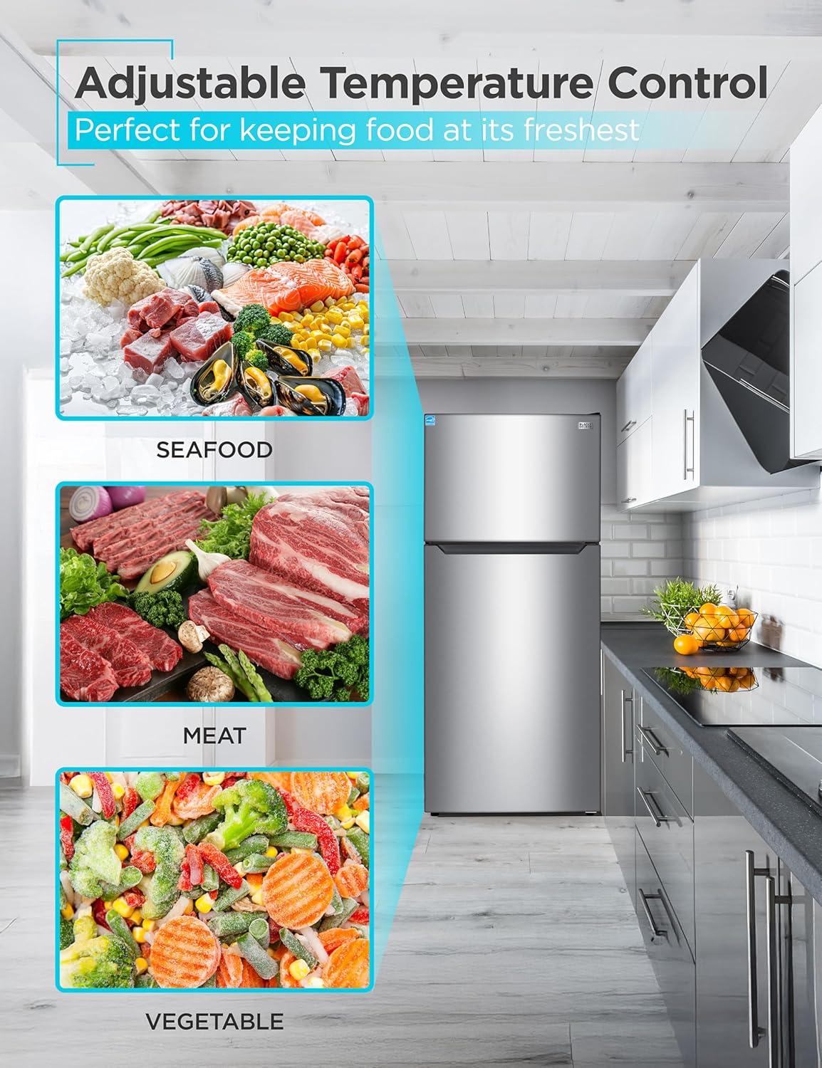 imageBLACKDECKER 201 Cu Ft Top Mount Refrigerator with Freezer 2 Door Refrigerator with Top Freezer and Adjustable Temperature Control Full Size Kitchen Refrigerator BR2010JB BlackStainless Steel Look