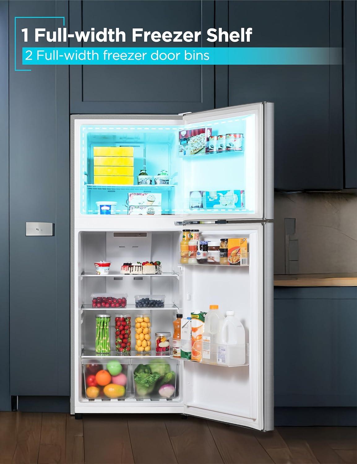 imageBLACKDECKER 201 Cu Ft Top Mount Refrigerator with Freezer 2 Door Refrigerator with Top Freezer and Adjustable Temperature Control Full Size Kitchen Refrigerator BR2010JB BlackStainless Steel Look