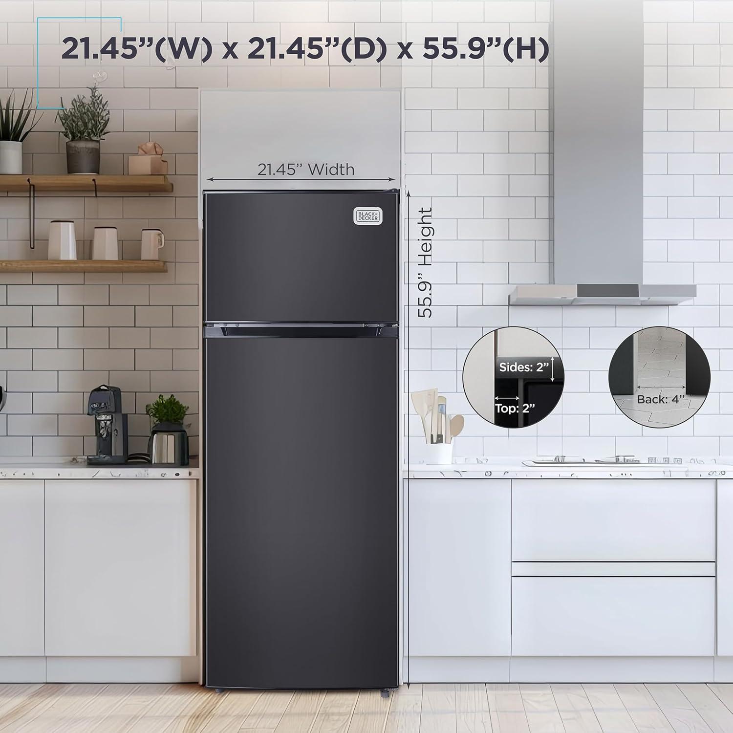 imageBLACKDECKER 201 Cu Ft Top Mount Refrigerator with Freezer 2 Door Refrigerator with Top Freezer and Adjustable Temperature Control Full Size Kitchen Refrigerator BR2010JB BlackBlack