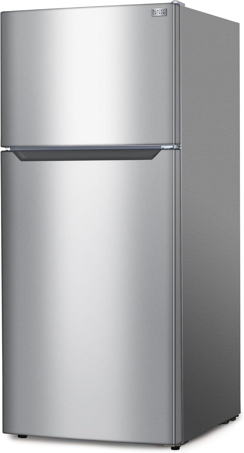 imageBLACKDECKER 201 Cu Ft Top Mount Refrigerator with Freezer 2 Door Refrigerator with Top Freezer and Adjustable Temperature Control Full Size Kitchen Refrigerator BR2010JB BlackStainless Steel Look