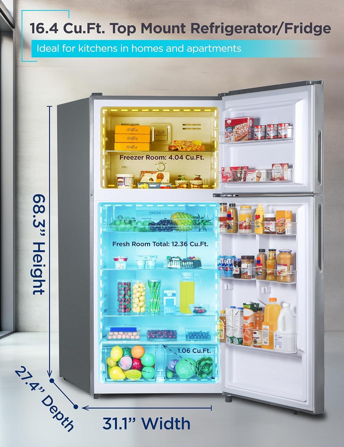 imageBLACKDECKER 201 Cu Ft Top Mount Refrigerator with Freezer 2 Door Refrigerator with Top Freezer and Adjustable Temperature Control Full Size Kitchen Refrigerator BR2010JB BlackStainless Steel Look