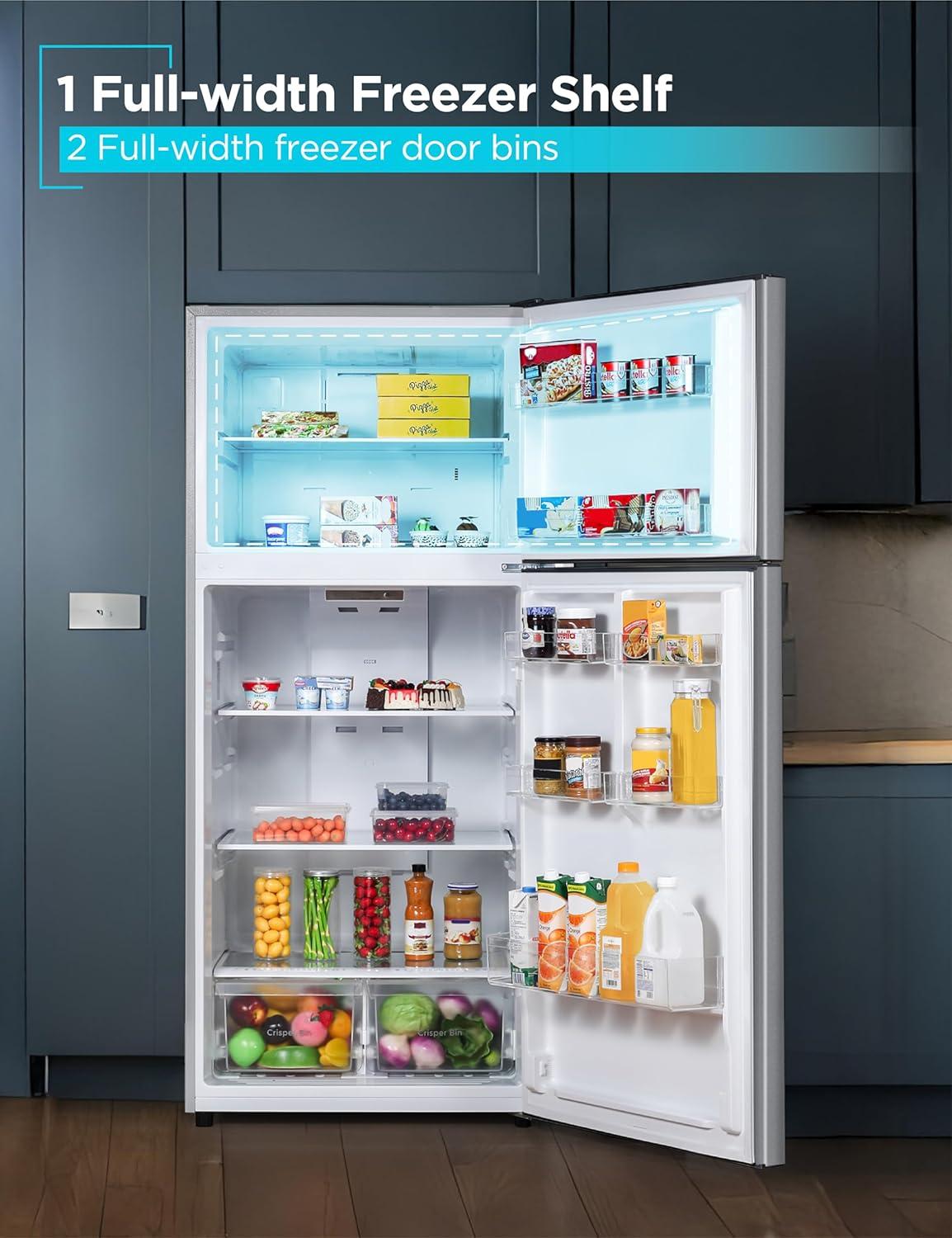 imageBLACKDECKER 201 Cu Ft Top Mount Refrigerator with Freezer 2 Door Refrigerator with Top Freezer and Adjustable Temperature Control Full Size Kitchen Refrigerator BR2010JB BlackStainless Steel Look