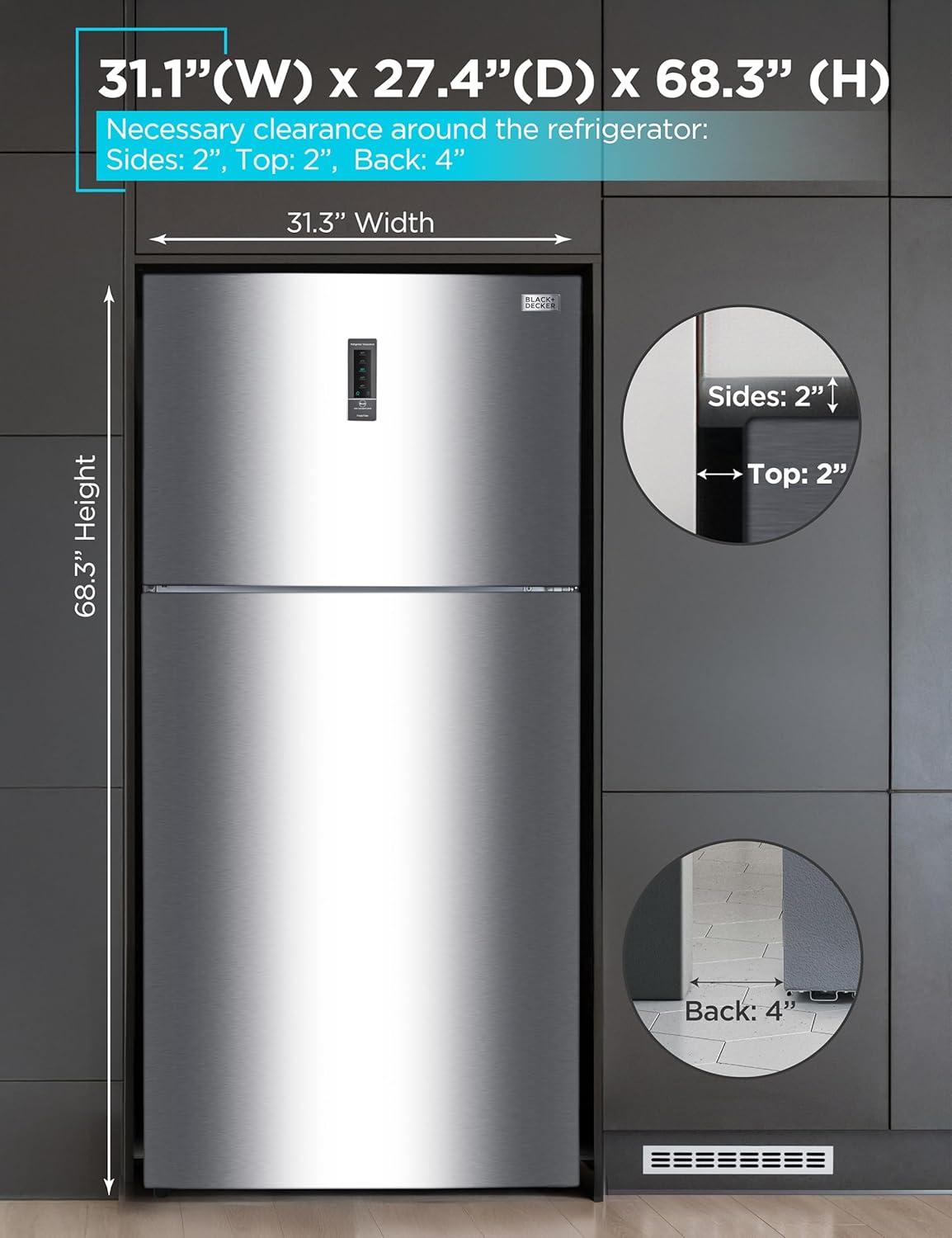 imageBLACKDECKER 201 Cu Ft Top Mount Refrigerator with Freezer 2 Door Refrigerator with Top Freezer and Adjustable Temperature Control Full Size Kitchen Refrigerator BR2010JB BlackStainless Steel Look