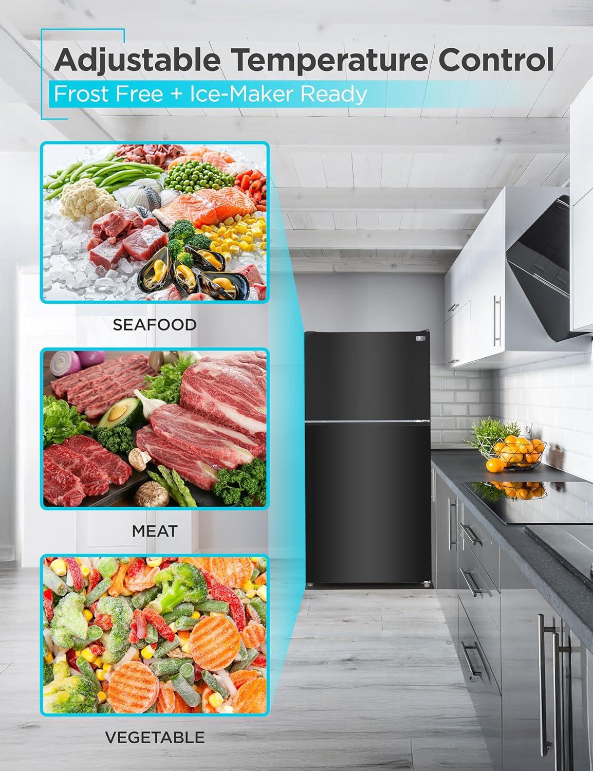 imageBLACKDECKER 201 Cu Ft Top Mount Refrigerator with Freezer 2 Door Refrigerator with Top Freezer and Adjustable Temperature Control Full Size Kitchen Refrigerator BR2010JB BlackBlack