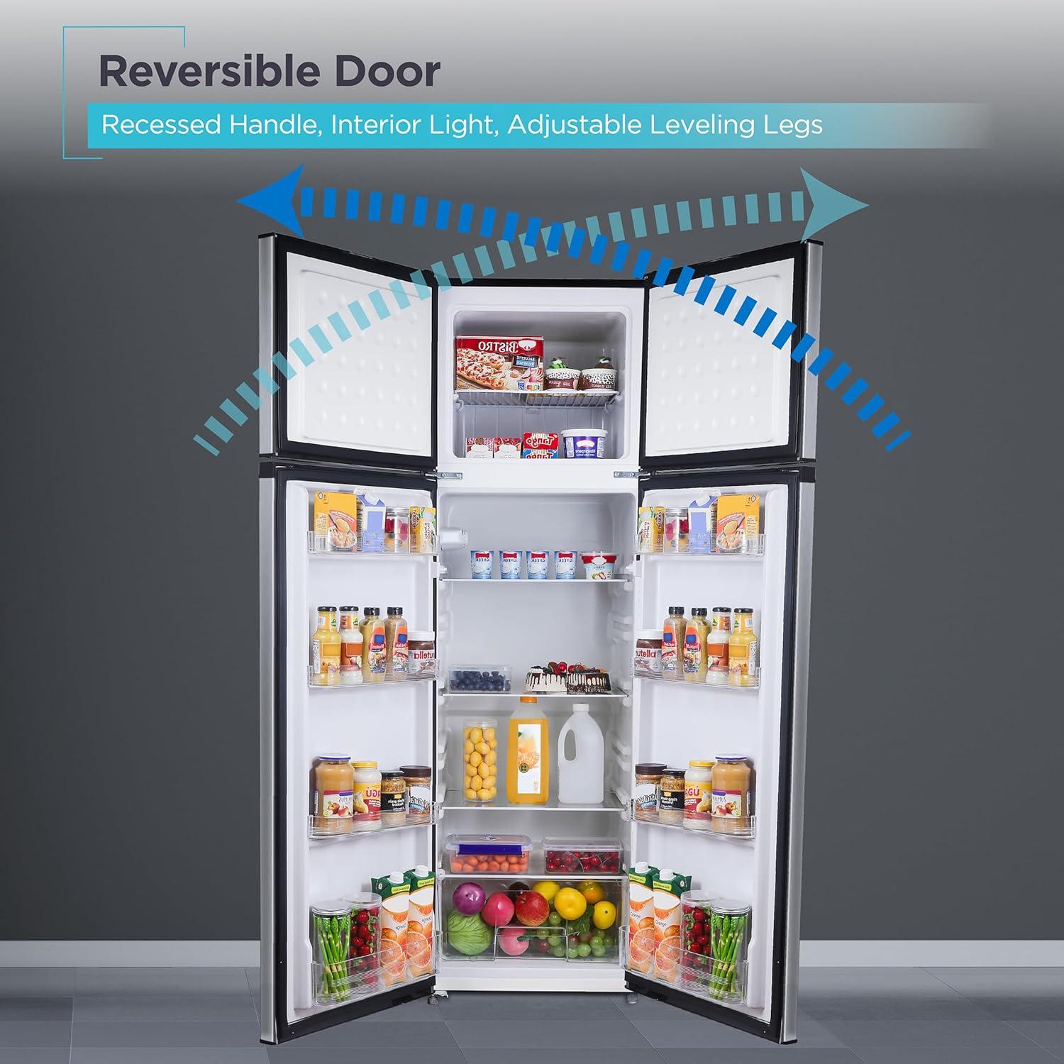 imageBLACKDECKER 201 Cu Ft Top Mount Refrigerator with Freezer 2 Door Refrigerator with Top Freezer and Adjustable Temperature Control Full Size Kitchen Refrigerator BR2010JB BlackStainless Steel Look