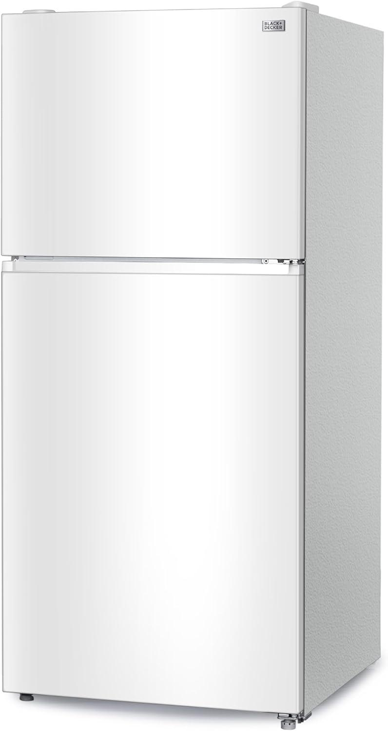 imageBLACKDECKER 201 Cu Ft Top Mount Refrigerator with Freezer 2 Door Refrigerator with Top Freezer and Adjustable Temperature Control Full Size Kitchen Refrigerator BR2010JB BlackWhite