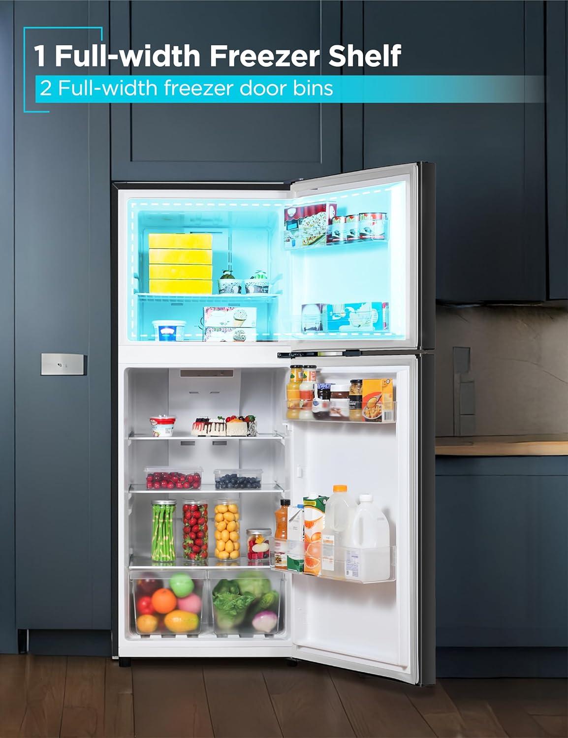 imageBLACKDECKER 201 Cu Ft Top Mount Refrigerator with Freezer 2 Door Refrigerator with Top Freezer and Adjustable Temperature Control Full Size Kitchen Refrigerator BR2010JB BlackBlack