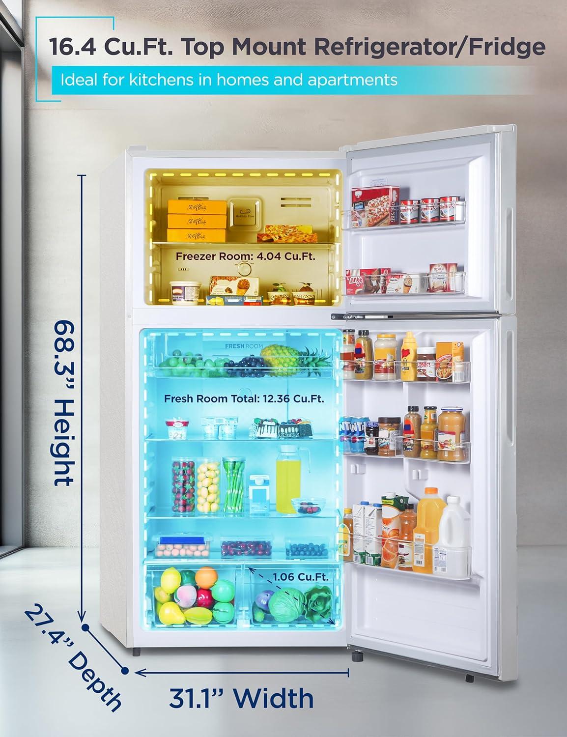 imageBLACKDECKER 201 Cu Ft Top Mount Refrigerator with Freezer 2 Door Refrigerator with Top Freezer and Adjustable Temperature Control Full Size Kitchen Refrigerator BR2010JB BlackWhite