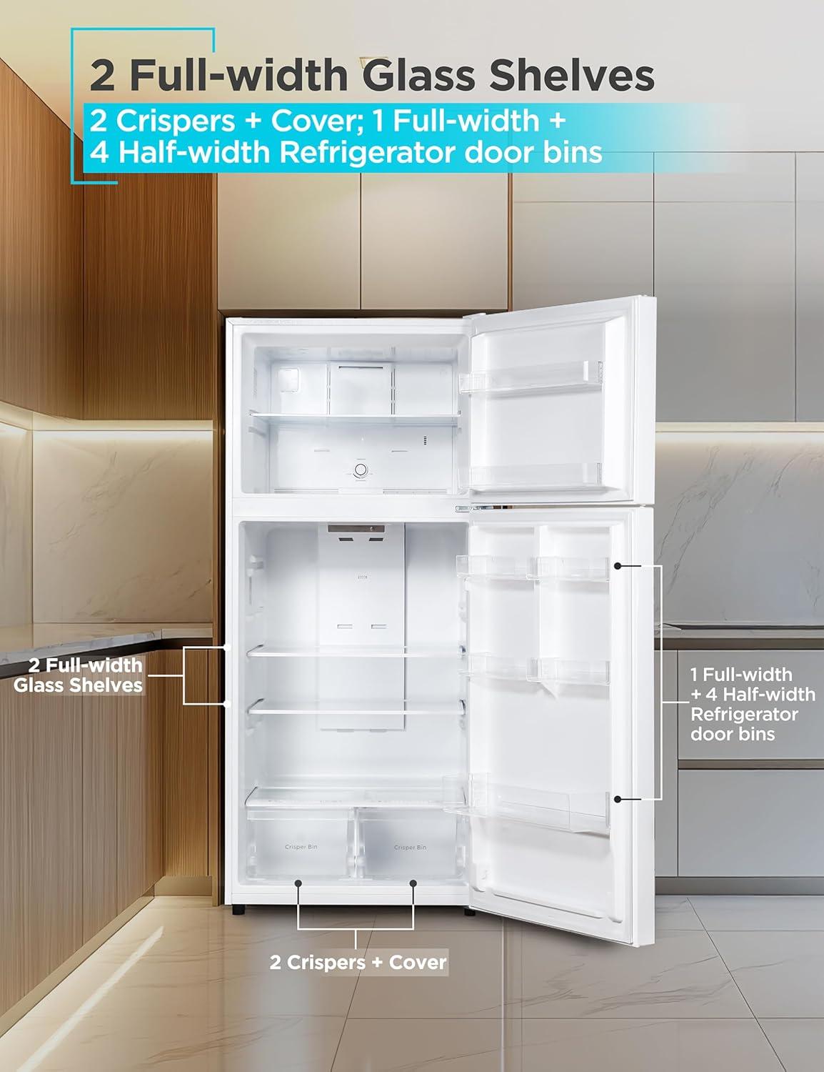 imageBLACKDECKER 201 Cu Ft Top Mount Refrigerator with Freezer 2 Door Refrigerator with Top Freezer and Adjustable Temperature Control Full Size Kitchen Refrigerator BR2010JB BlackWhite