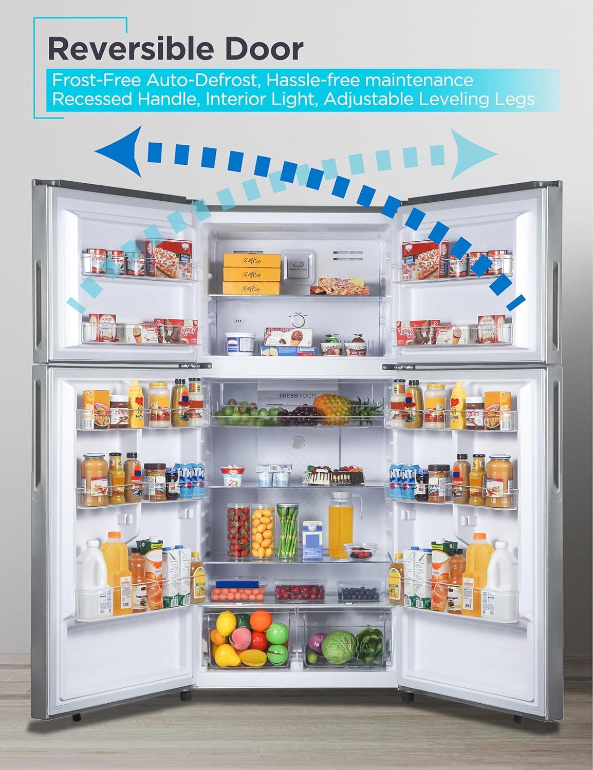 imageBLACKDECKER 201 Cu Ft Top Mount Refrigerator with Freezer 2 Door Refrigerator with Top Freezer and Adjustable Temperature Control Full Size Kitchen Refrigerator BR2010JB BlackStainless Steel Look