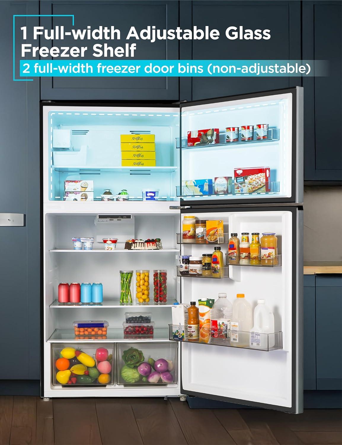 imageBLACKDECKER 201 Cu Ft Top Mount Refrigerator with Freezer 2 Door Refrigerator with Top Freezer and Adjustable Temperature Control Full Size Kitchen Refrigerator BR2010JB BlackStainless Steel Look