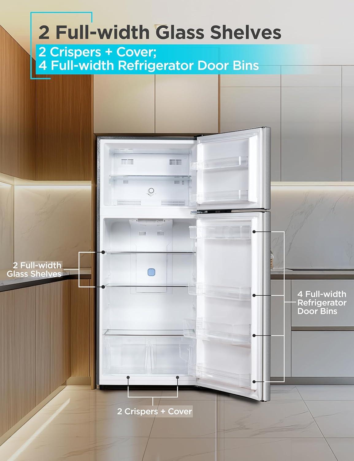 imageBLACKDECKER 201 Cu Ft Top Mount Refrigerator with Freezer 2 Door Refrigerator with Top Freezer and Adjustable Temperature Control Full Size Kitchen Refrigerator BR2010JB BlackStainless Steel Look
