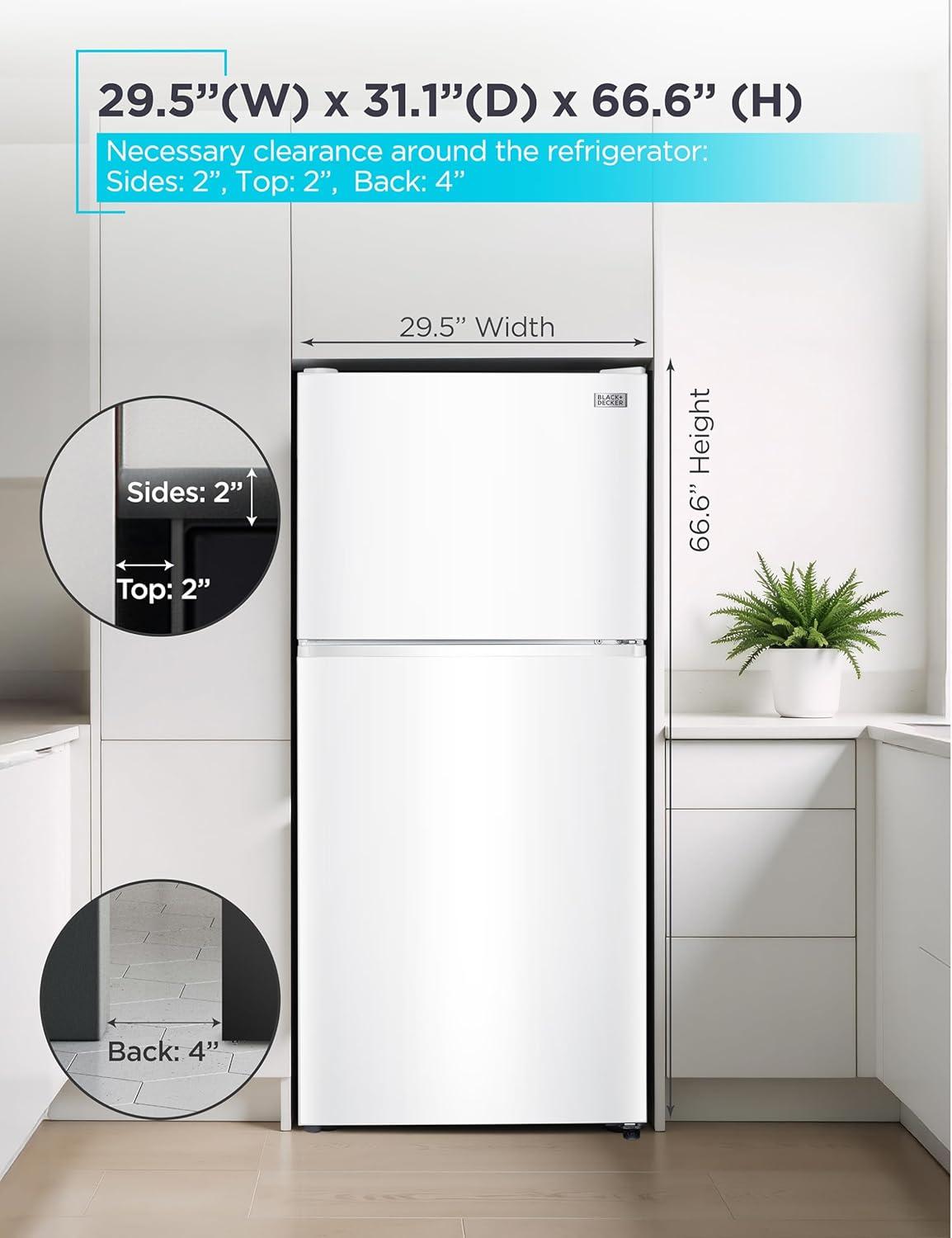 imageBLACKDECKER 201 Cu Ft Top Mount Refrigerator with Freezer 2 Door Refrigerator with Top Freezer and Adjustable Temperature Control Full Size Kitchen Refrigerator BR2010JB BlackWhite