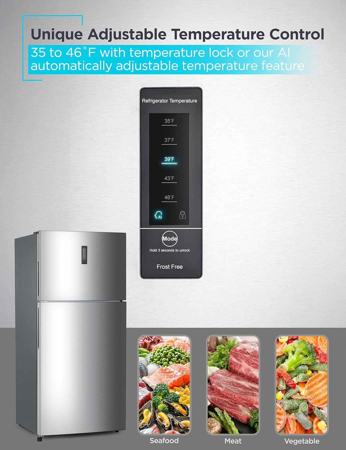 imageBLACKDECKER 201 Cu Ft Top Mount Refrigerator with Freezer 2 Door Refrigerator with Top Freezer and Adjustable Temperature Control Full Size Kitchen Refrigerator BR2010JB BlackStainless Steel Look