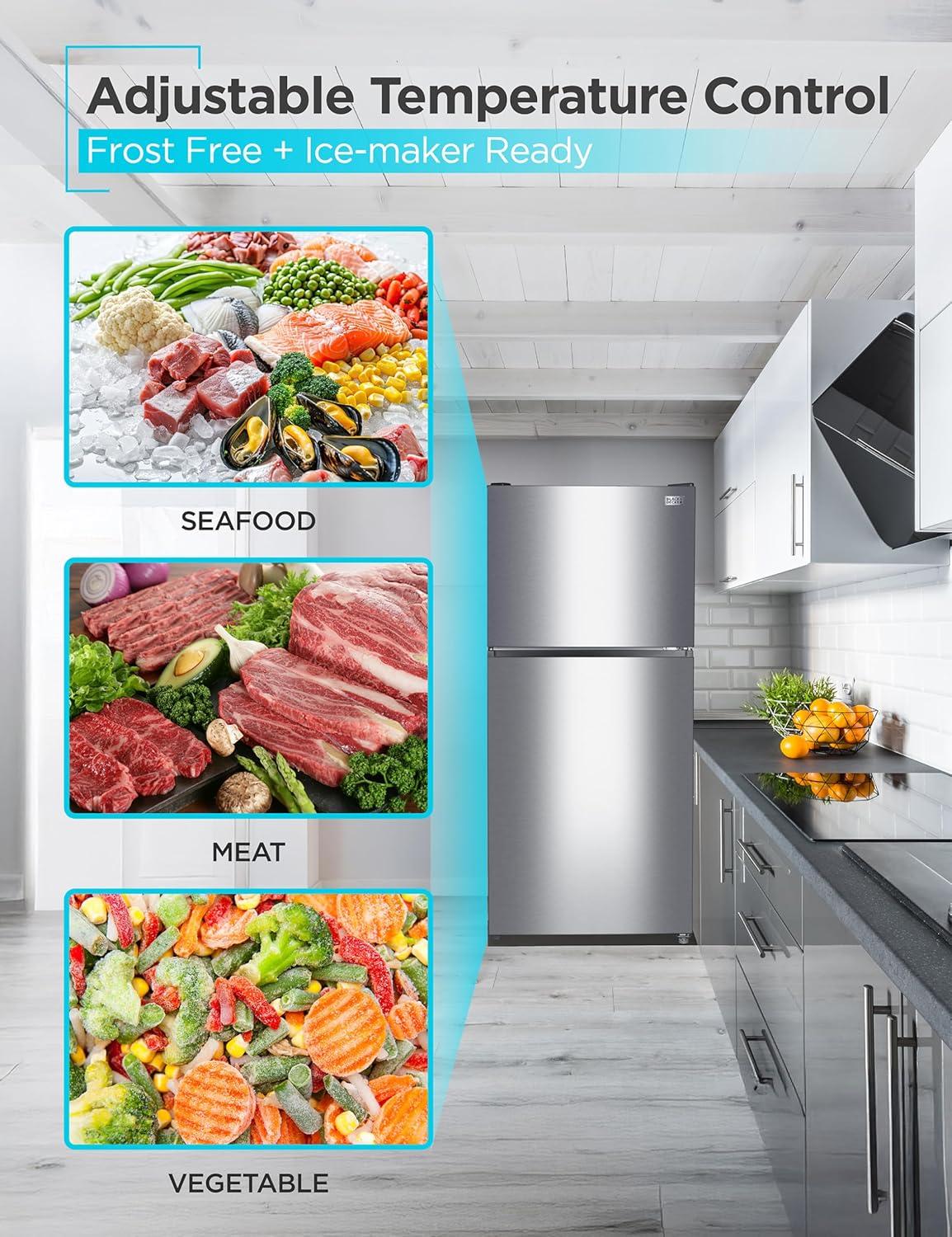 imageBLACKDECKER 201 Cu Ft Top Mount Refrigerator with Freezer 2 Door Refrigerator with Top Freezer and Adjustable Temperature Control Full Size Kitchen Refrigerator BR2010JB BlackStainless Steel Look