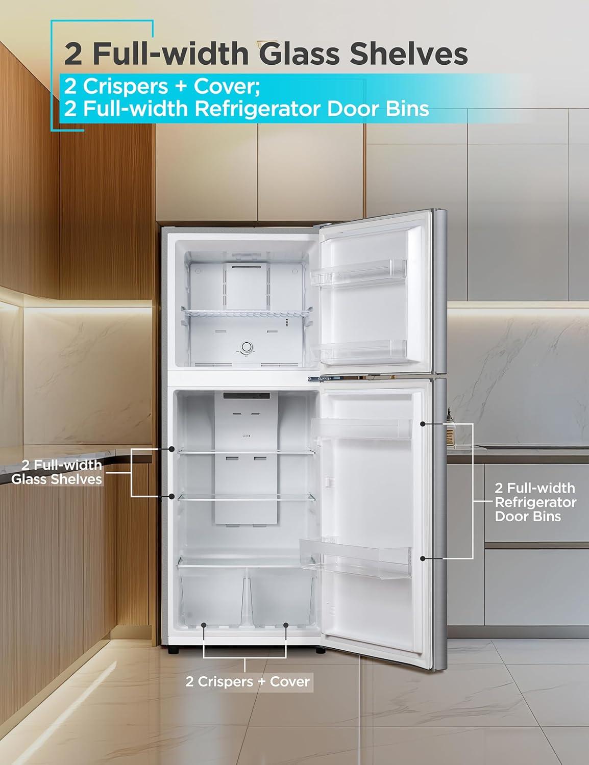 imageBLACKDECKER 201 Cu Ft Top Mount Refrigerator with Freezer 2 Door Refrigerator with Top Freezer and Adjustable Temperature Control Full Size Kitchen Refrigerator BR2010JB BlackStainless Steel Look