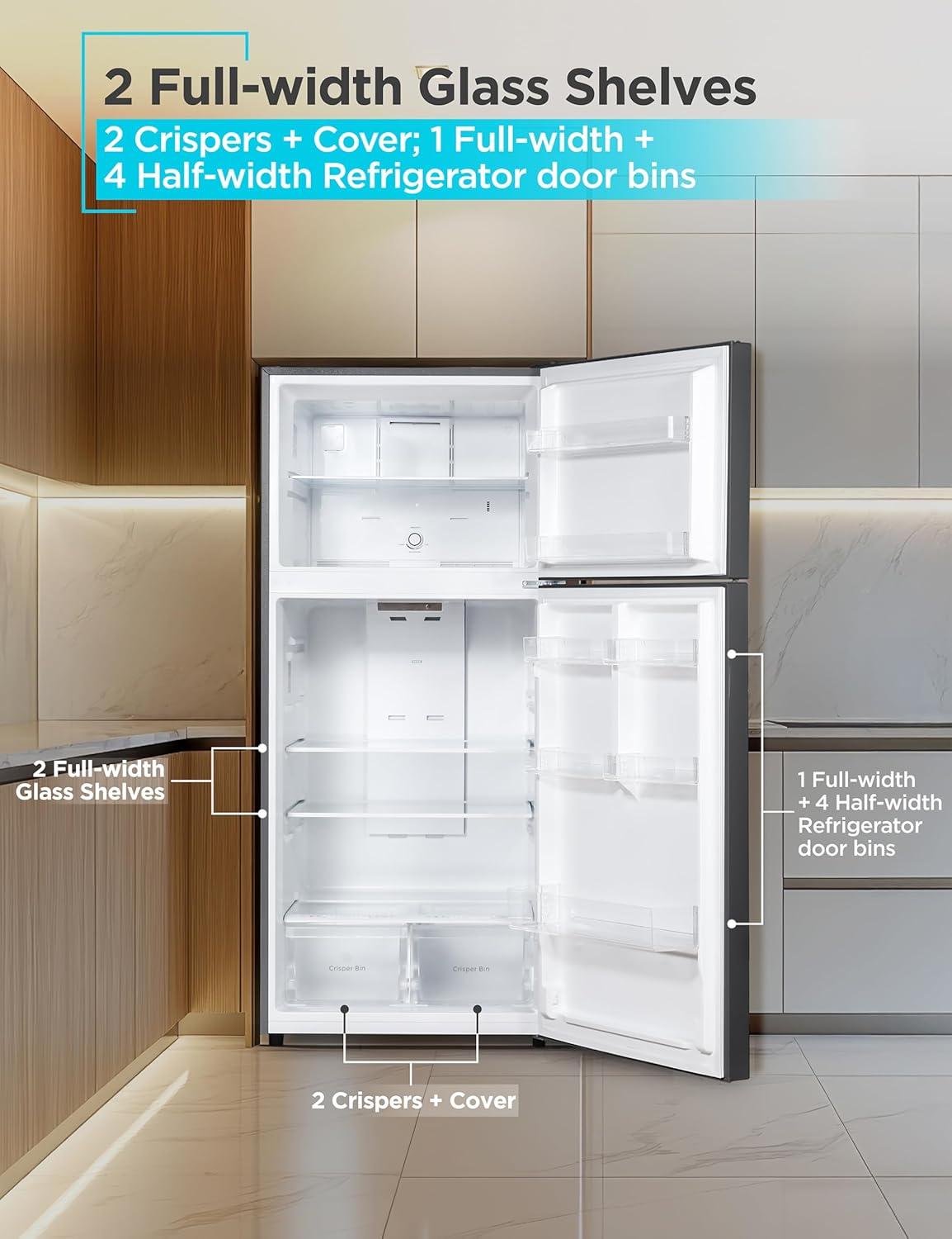 imageBLACKDECKER 201 Cu Ft Top Mount Refrigerator with Freezer 2 Door Refrigerator with Top Freezer and Adjustable Temperature Control Full Size Kitchen Refrigerator BR2010JB BlackBlack