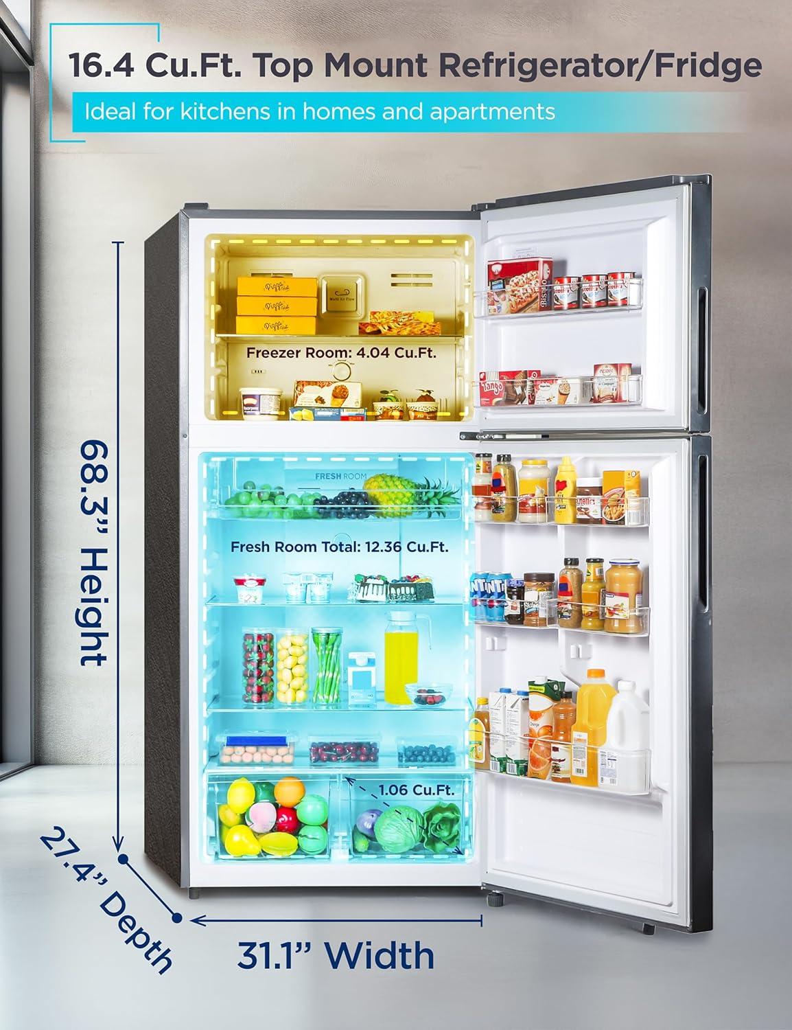 imageBLACKDECKER 201 Cu Ft Top Mount Refrigerator with Freezer 2 Door Refrigerator with Top Freezer and Adjustable Temperature Control Full Size Kitchen Refrigerator BR2010JB BlackBlack
