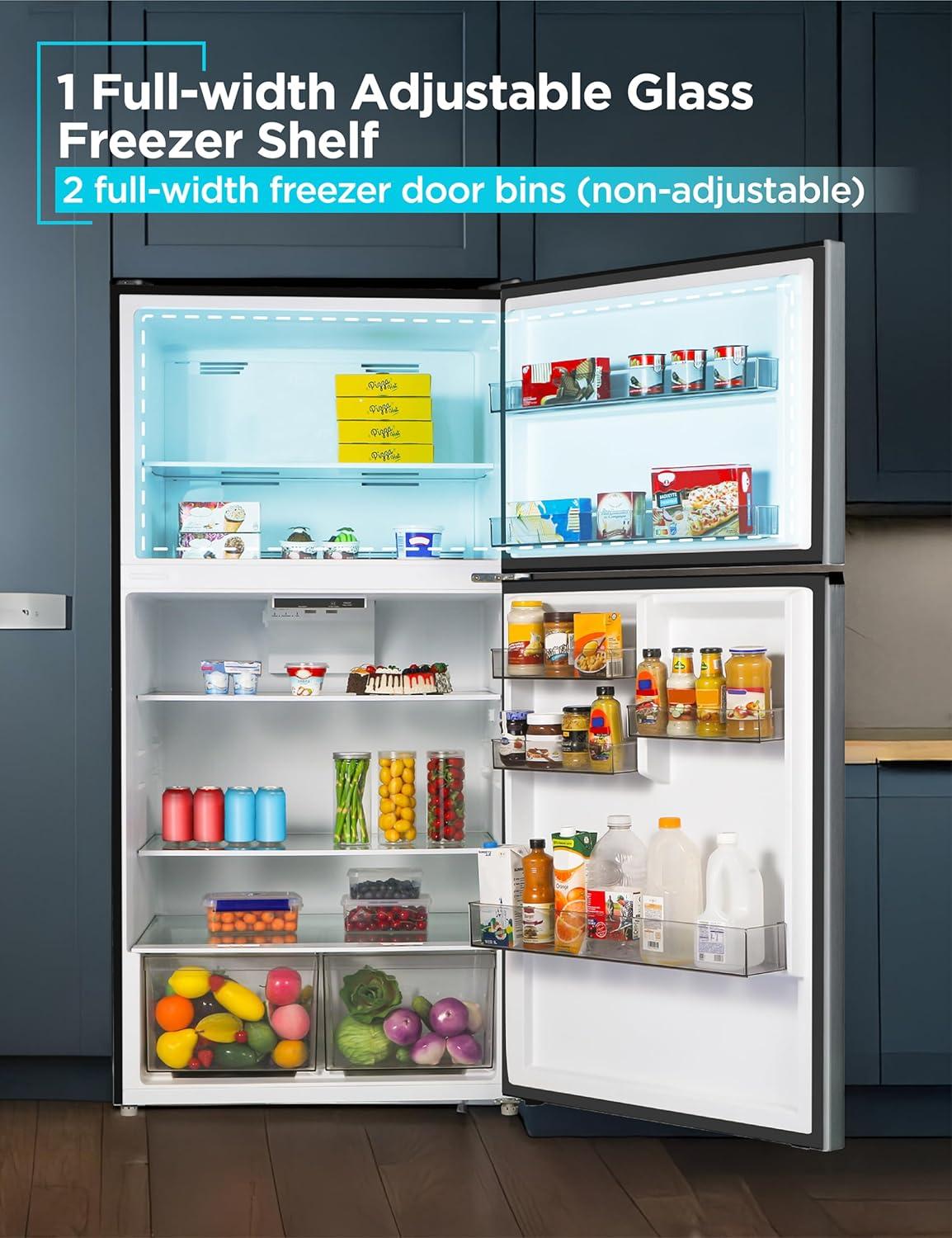imageBLACKDECKER 201 Cu Ft Top Mount Refrigerator with Freezer 2 Door Refrigerator with Top Freezer and Adjustable Temperature Control Full Size Kitchen Refrigerator BR2010JB BlackStainless Steel Look