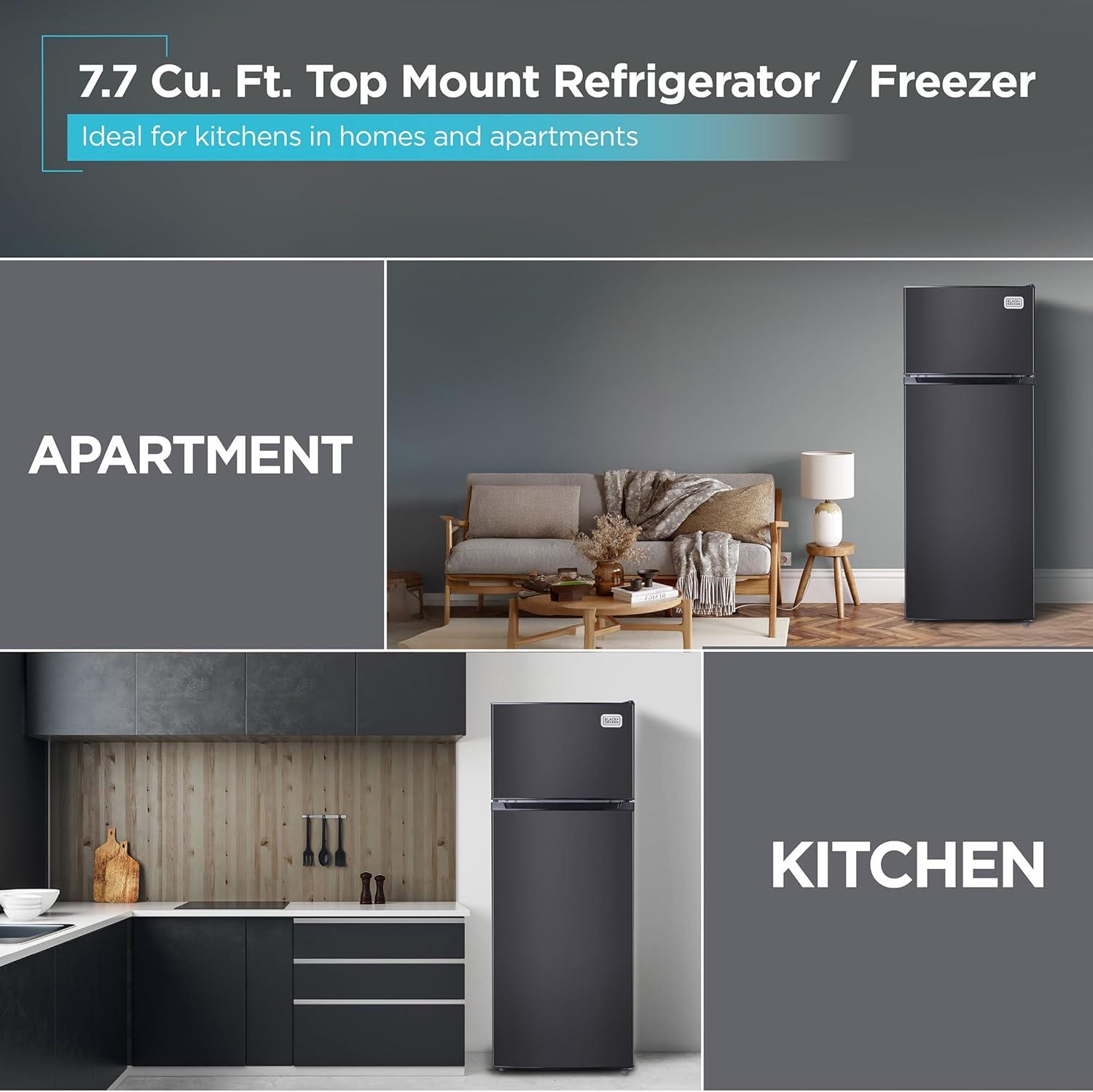 imageBLACKDECKER 201 Cu Ft Top Mount Refrigerator with Freezer 2 Door Refrigerator with Top Freezer and Adjustable Temperature Control Full Size Kitchen Refrigerator BR2010JB BlackBlack