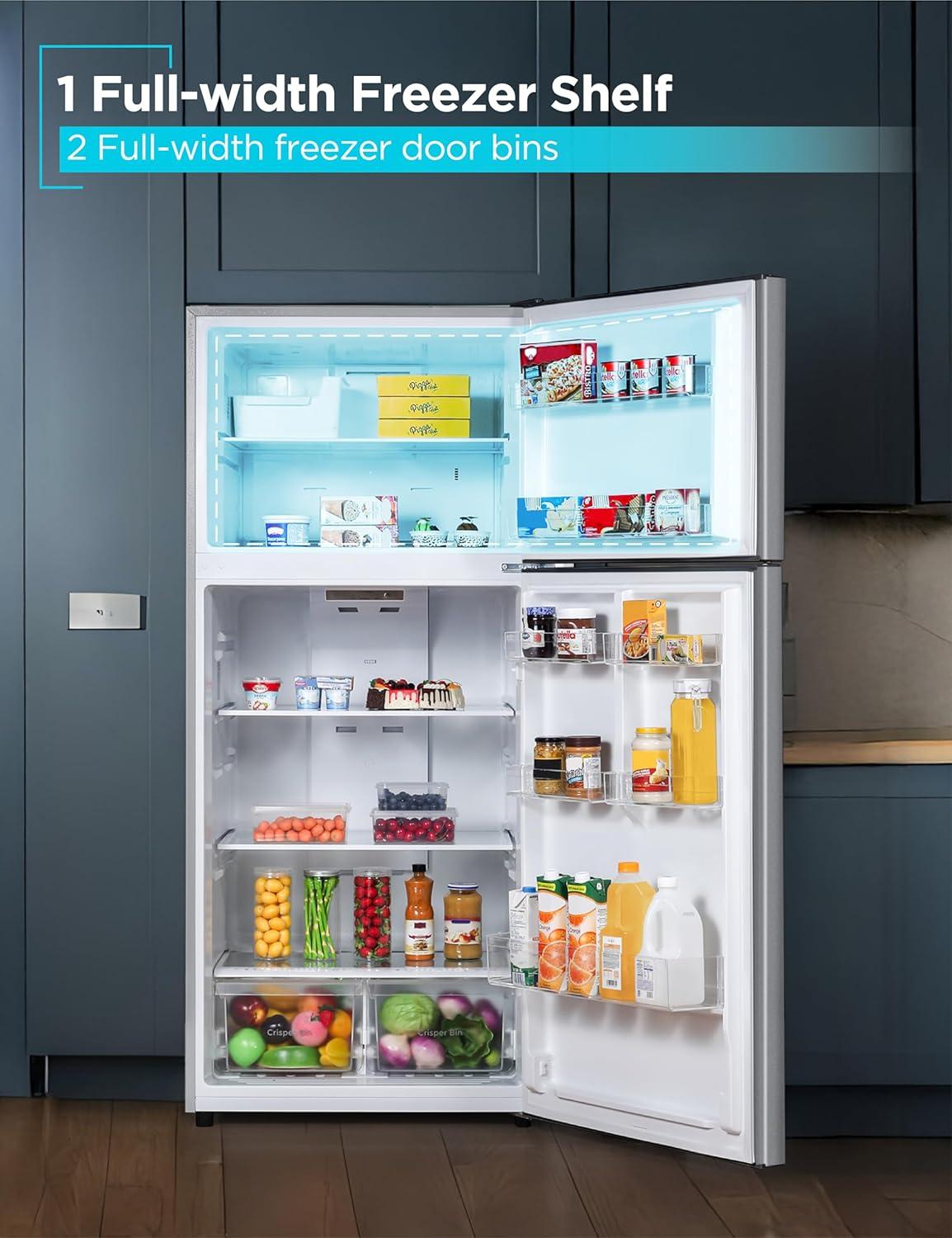 imageBLACKDECKER 201 Cu Ft Top Mount Refrigerator with Freezer 2 Door Refrigerator with Top Freezer and Adjustable Temperature Control Full Size Kitchen Refrigerator BR2010JB BlackStainless Steel Look