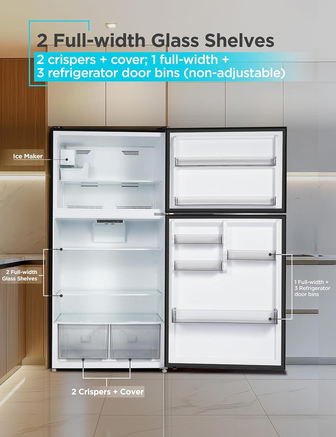 imageBLACKDECKER 201 Cu Ft Top Mount Refrigerator with Freezer 2 Door Refrigerator with Top Freezer and Adjustable Temperature Control Full Size Kitchen Refrigerator BR2010JB BlackBlack