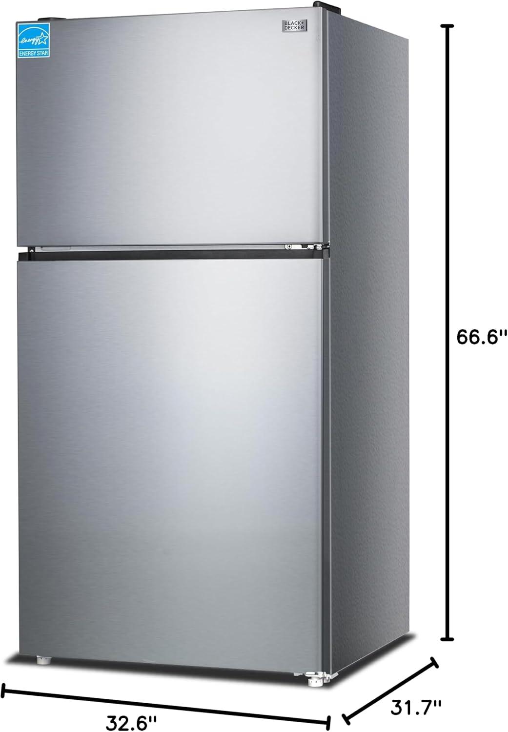 imageBLACKDECKER 201 Cu Ft Top Mount Refrigerator with Freezer 2 Door Refrigerator with Top Freezer and Adjustable Temperature Control Full Size Kitchen Refrigerator BR2010JB BlackStainless Steel Look