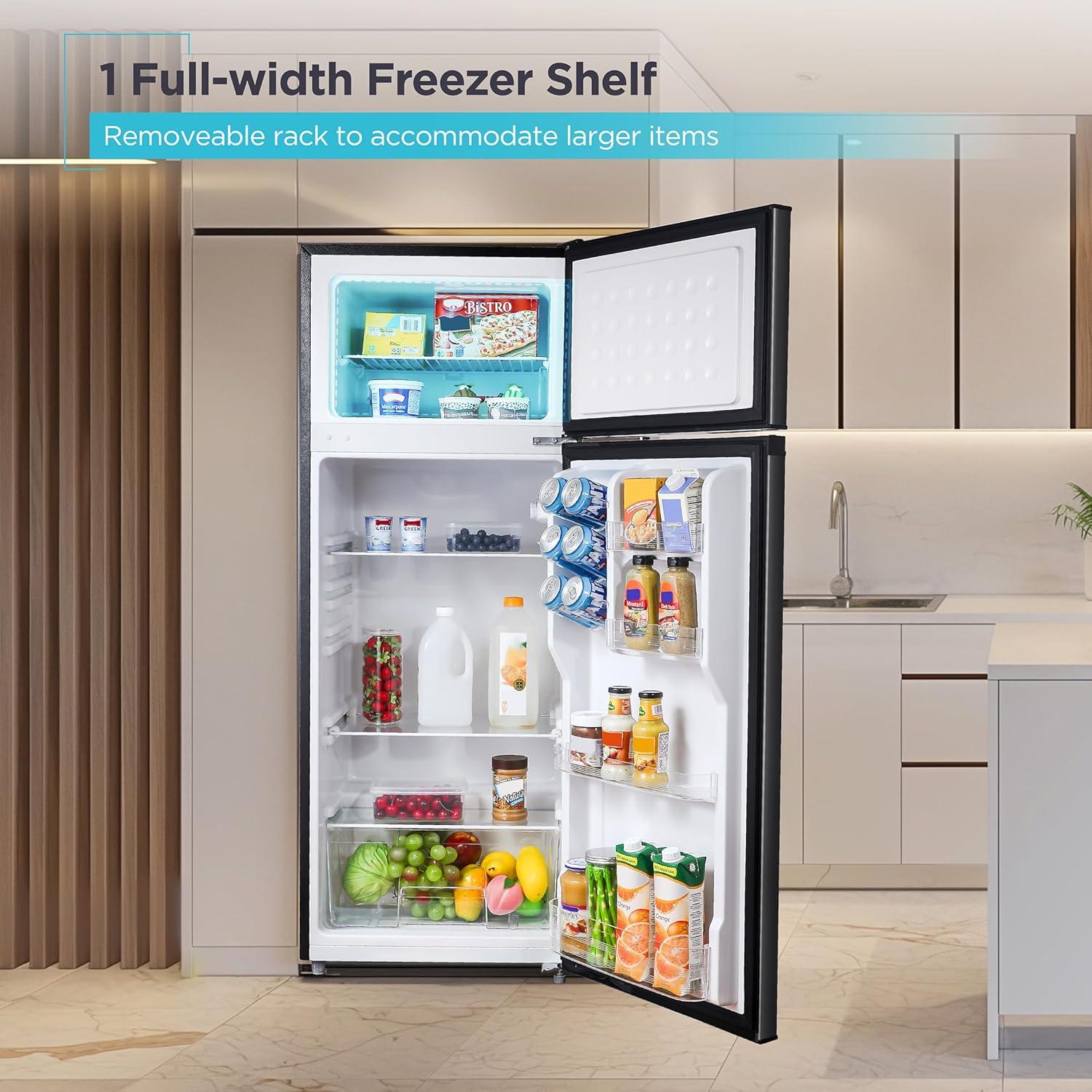 imageBLACKDECKER 201 Cu Ft Top Mount Refrigerator with Freezer 2 Door Refrigerator with Top Freezer and Adjustable Temperature Control Full Size Kitchen Refrigerator BR2010JB BlackBlack