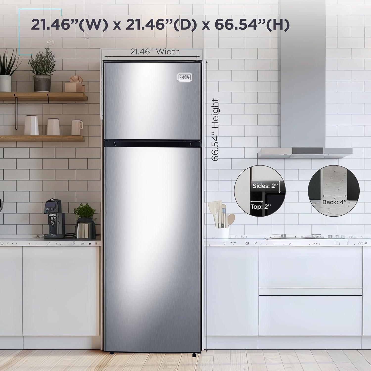 imageBLACKDECKER 201 Cu Ft Top Mount Refrigerator with Freezer 2 Door Refrigerator with Top Freezer and Adjustable Temperature Control Full Size Kitchen Refrigerator BR2010JB BlackStainless Steel Look