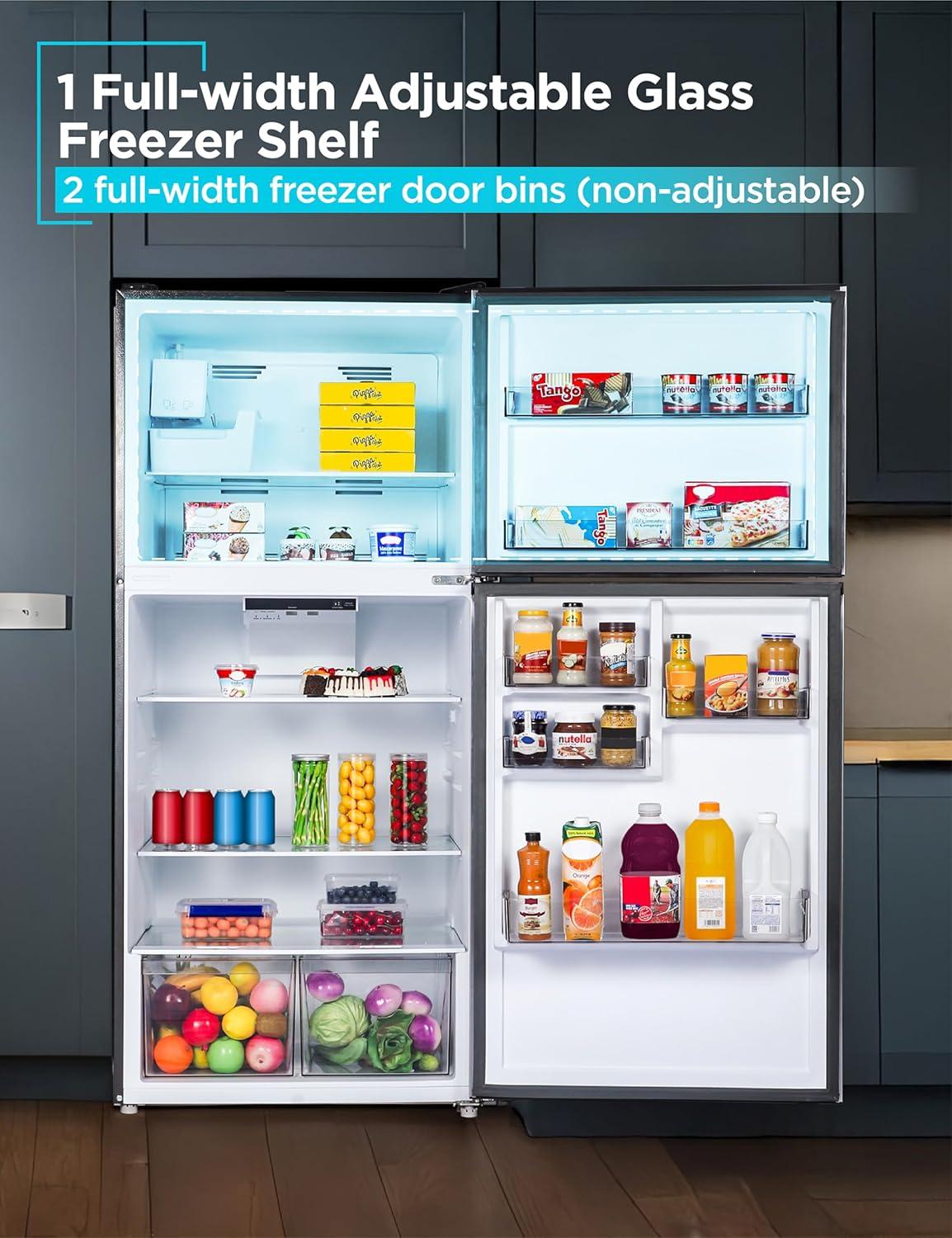 imageBLACKDECKER 201 Cu Ft Top Mount Refrigerator with Freezer 2 Door Refrigerator with Top Freezer and Adjustable Temperature Control Full Size Kitchen Refrigerator BR2010JB BlackBlack