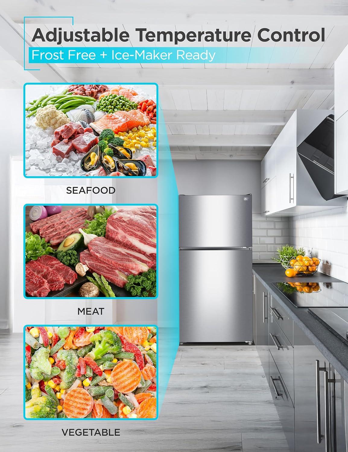 imageBLACKDECKER 201 Cu Ft Top Mount Refrigerator with Freezer 2 Door Refrigerator with Top Freezer and Adjustable Temperature Control Full Size Kitchen Refrigerator BR2010JB BlackStainless Steel Look