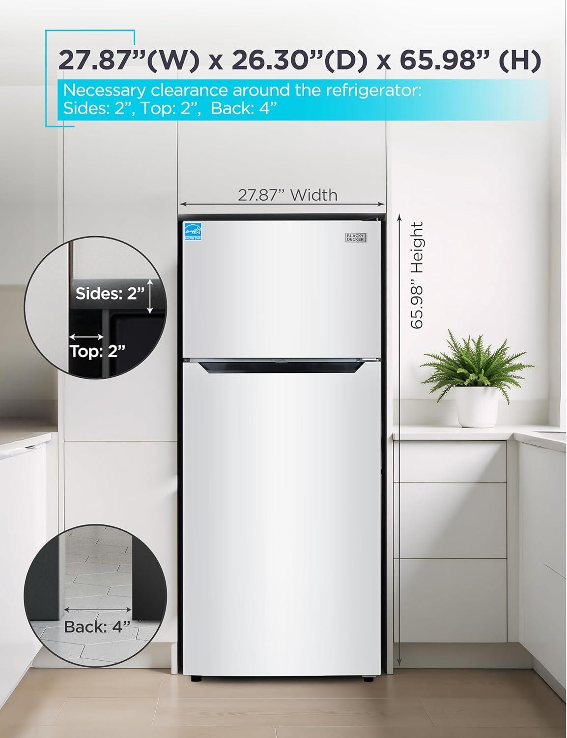 imageBLACKDECKER 201 Cu Ft Top Mount Refrigerator with Freezer 2 Door Refrigerator with Top Freezer and Adjustable Temperature Control Full Size Kitchen Refrigerator BR2010JB BlackWhite